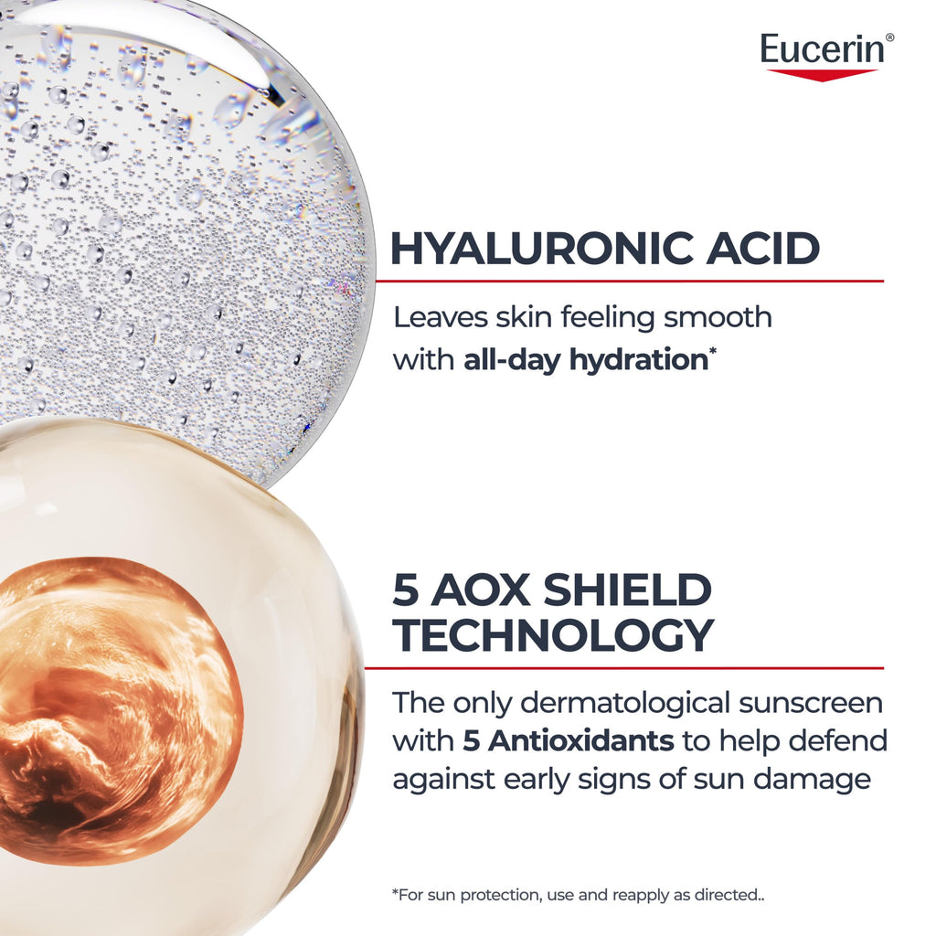 Eucerin Sun Age Defense Face Sunscreen Lotion SPF 50, 2.5 FL OZ | Face Sunscreen SPF 50 with Hyaluronic Acid for Age Defense, Invisible Finish, Hypoallergenic, Non-Comedogenic, Fragrance Free
