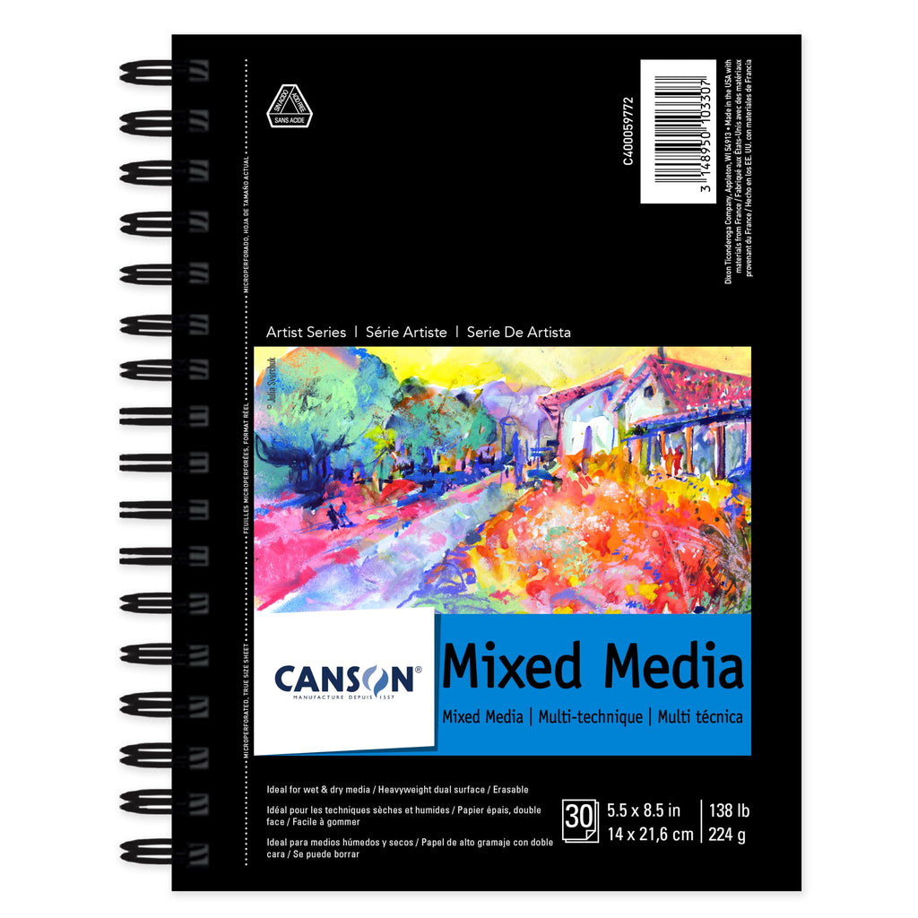 Canson Artist Series Mixed Media Paper, Wirebound Pad, 5.5x8.5 inches, 30 Sheets (138lb/224g) - Artist Paper for Adults and Students - Watercolor, Gouache, Graphite, Ink, Pencil, Marker