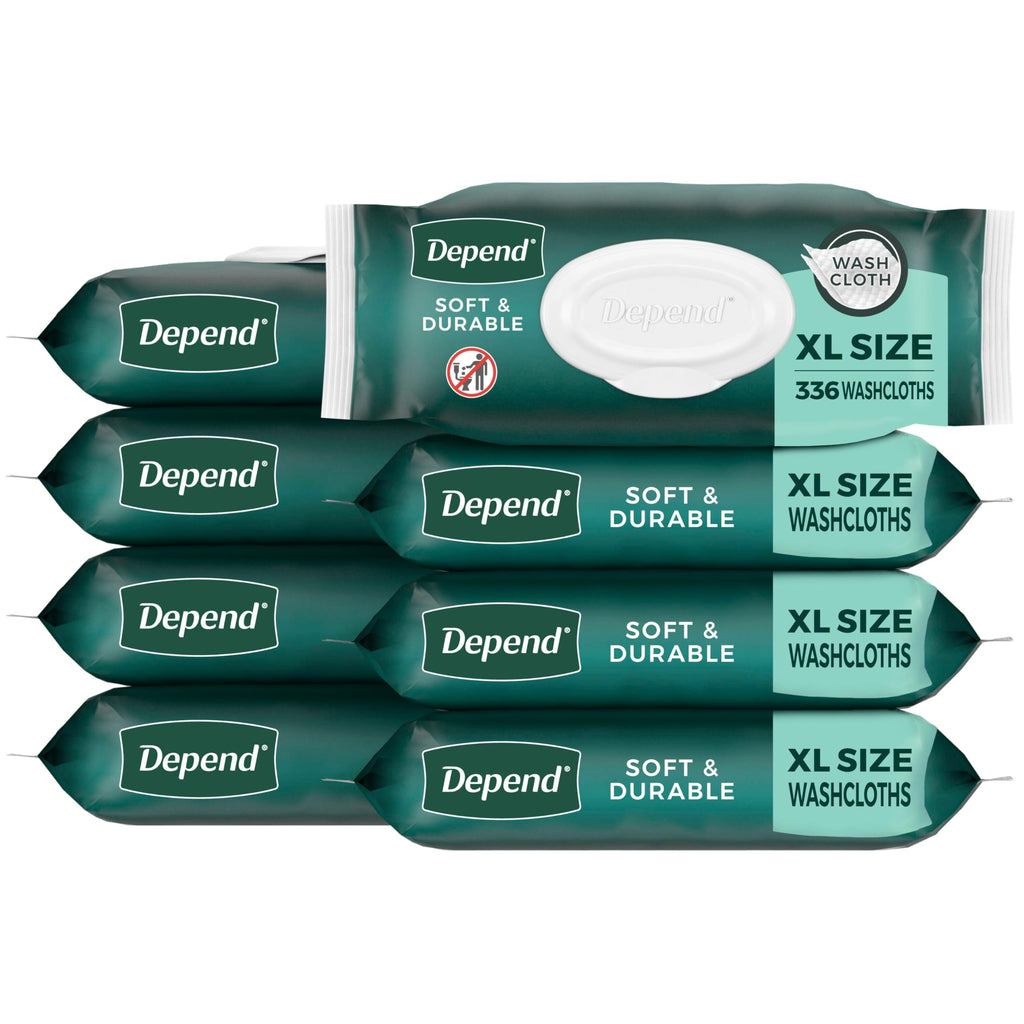 Depend XL Disposable Washcloths for Adults, 8 Packs, 42 Wipes per Pack