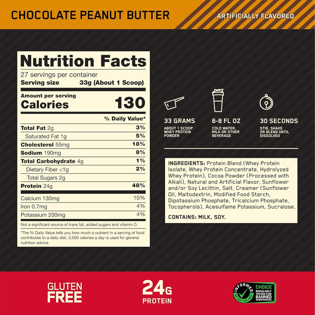 Buy now Optimum Nutrition Gold Standard 100% Whey Protein Powder, Chocolate Peanut Butter, 2 Pound (Packaging May Vary) at indiglob india