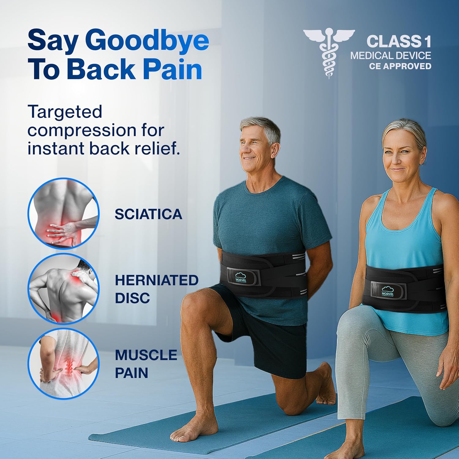 Buy now Modvel Back Brace for Lower Back Pain Women and Men â€“ Lumbar Support Belt for Sciatica, Herniated Disc, Muscle Strain â€“ Adjustable Breathable Work Brace with 6 Stays â€“ Support for Postureâ€“ Size M at indiglob india