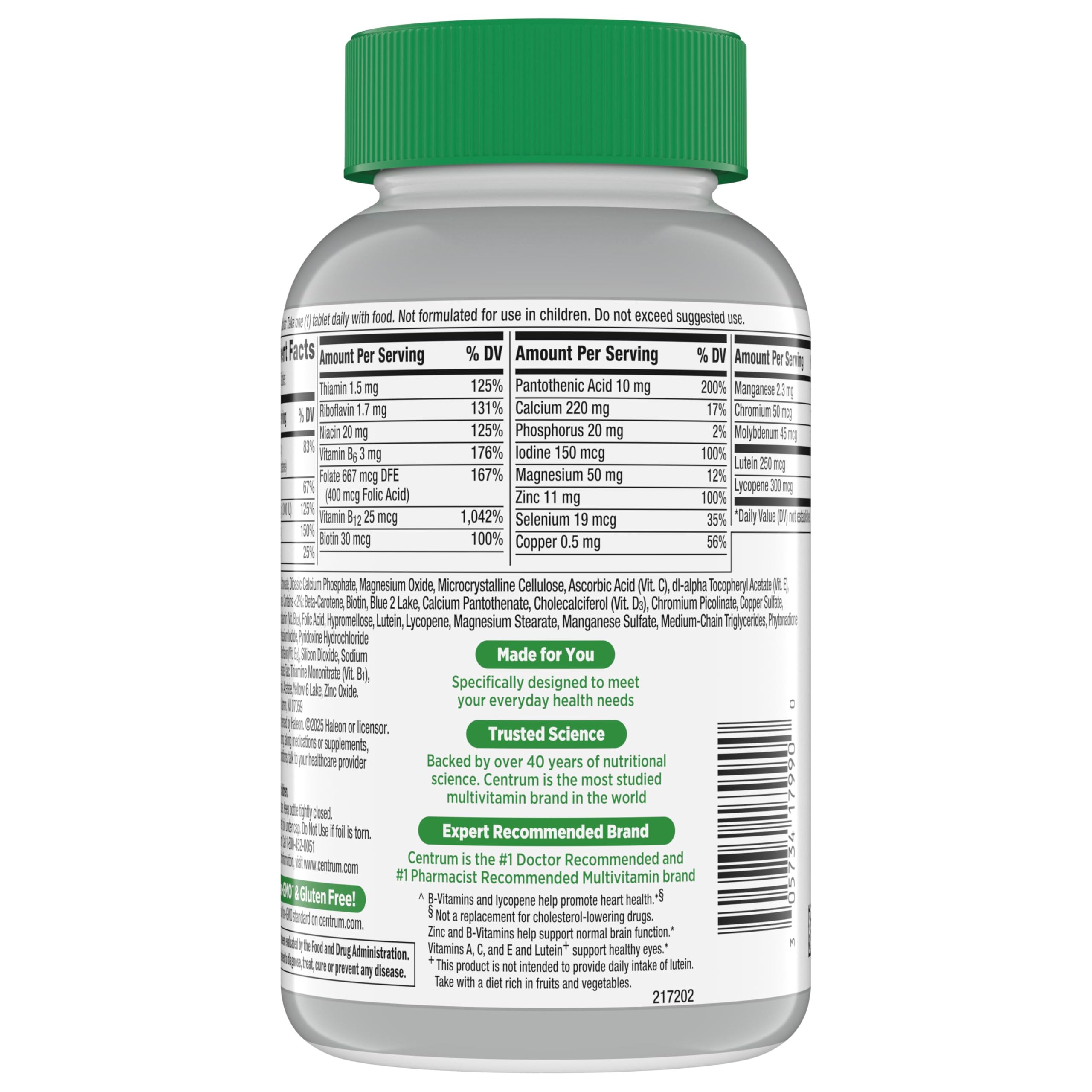 Centrum Silver Multivitamin for Adults 50 and Over, 220 Tablets | Contains Vitamin D3, B Vitamins, Clinically Proven to Support Memory as You Age, GLP-1 Support