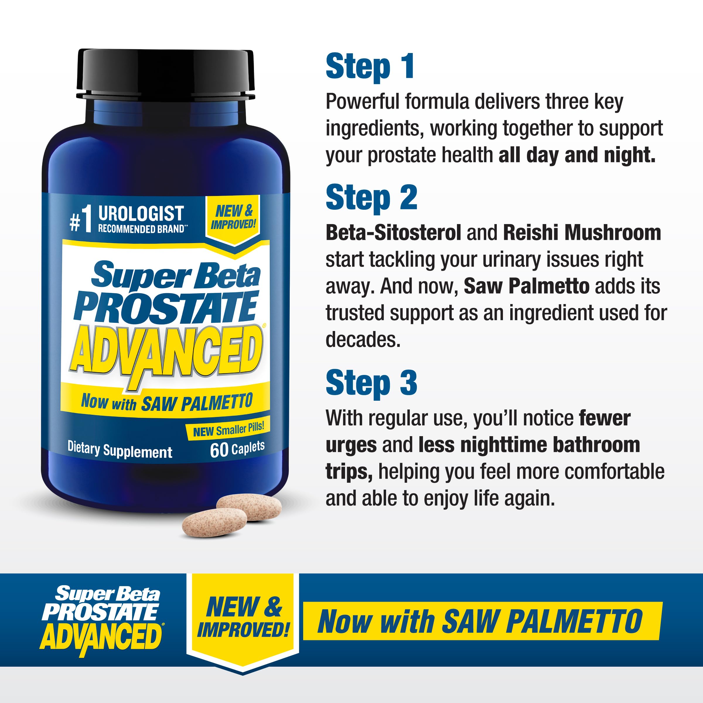 SUPER BETA PROSTATE Advanced with Saw Palmetto, Prostate Support, 60 Count | Prostate Health Supplements for Men, Bladder & Urinary Support, Promote Sleep