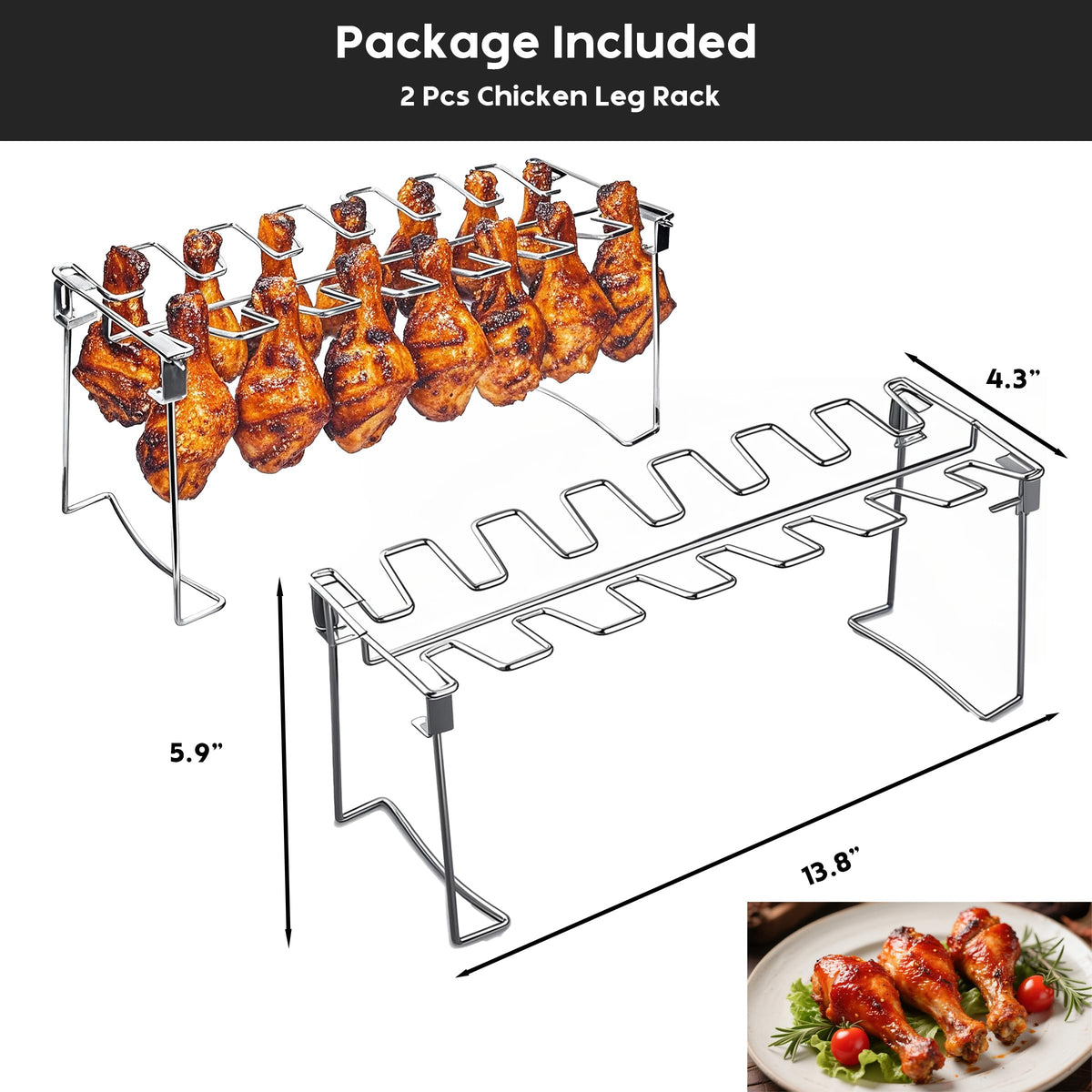 auisea Chicken Leg Rack for Grill 14 Slots - 2 Pcs Set for Smoker Oven BBQ