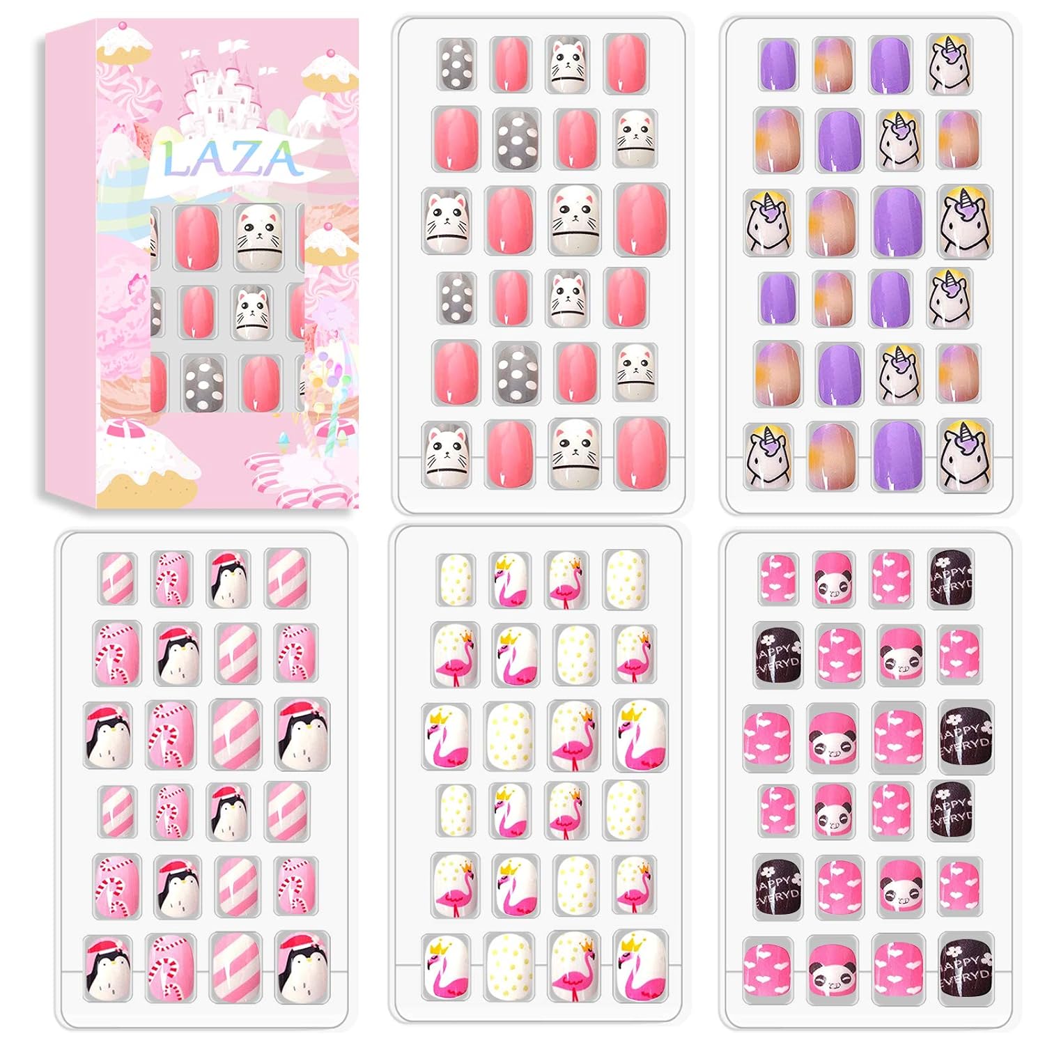 Buy now Laza 120pcs Children Nails Press On Pre-glue Full Cover Nail Tips Kit Glitter Gradient Color Rainbow Short Artificial False Nail Kits Lovely Christmas Gift for Children Kids Girls - Silver Pearl Animal Party at indiglob india