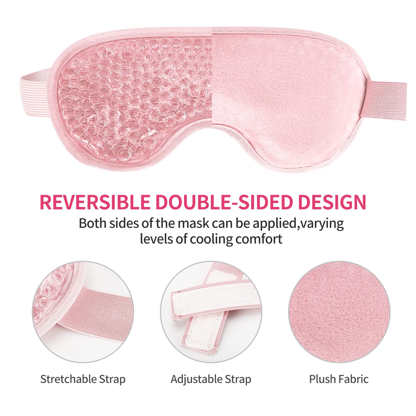 2PCS Gel Eye Mask Reusable Cold Therapy Gel Bead Eye Mask for Puffiness/Dark Circles/Eye Bags/Dry Eyes/Headaches/Migraines/Stress Relief, Cold Compress Mask (Pink)