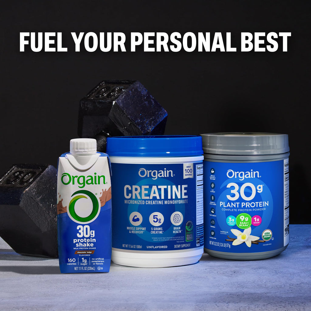 Orgain 5g Creatine Monohydrate Micronized Powder, Unflavored, 100 Servings | Creatine to support muscle growth, post workout recovery & brain health, no artificial additives, non-GMO, 17.64oz