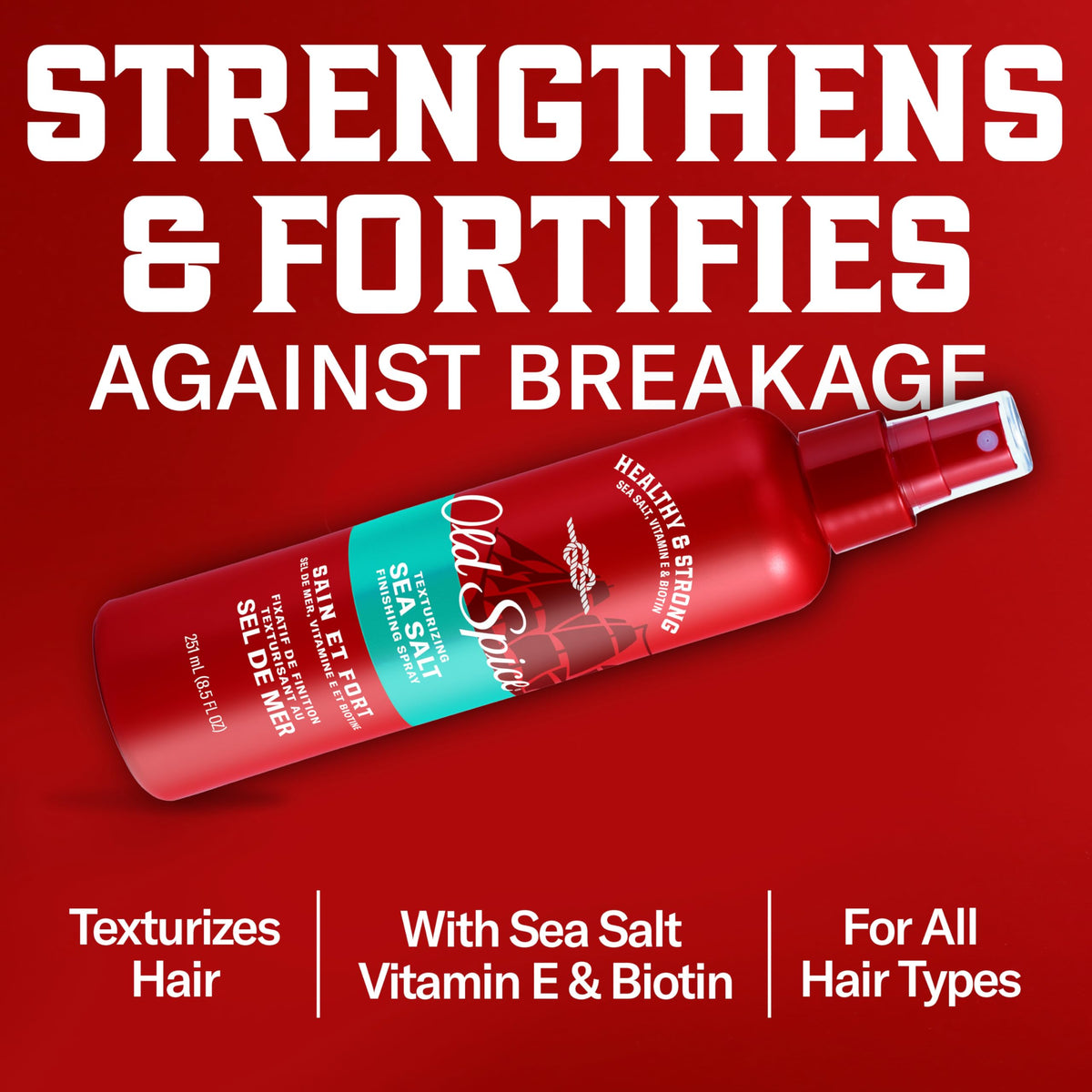 Old Spice Mens Sea Salt Hair Spray, Texturizing Finishing Spray for All Hair Types, Healthy & Strong with Vitamin E & Biotin, Medium Hold, 8.5 fl oz