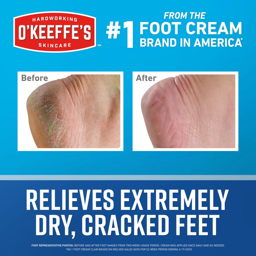 O'Keeffe's for Healthy Feet Foot Cream, 3 oz Tube, 2-Pack, Non-Greasy | for Extremely Cracked, Dry Feet, Hypoallergenic, Unscented, Instantly Boosts and Retains Moisture Levels