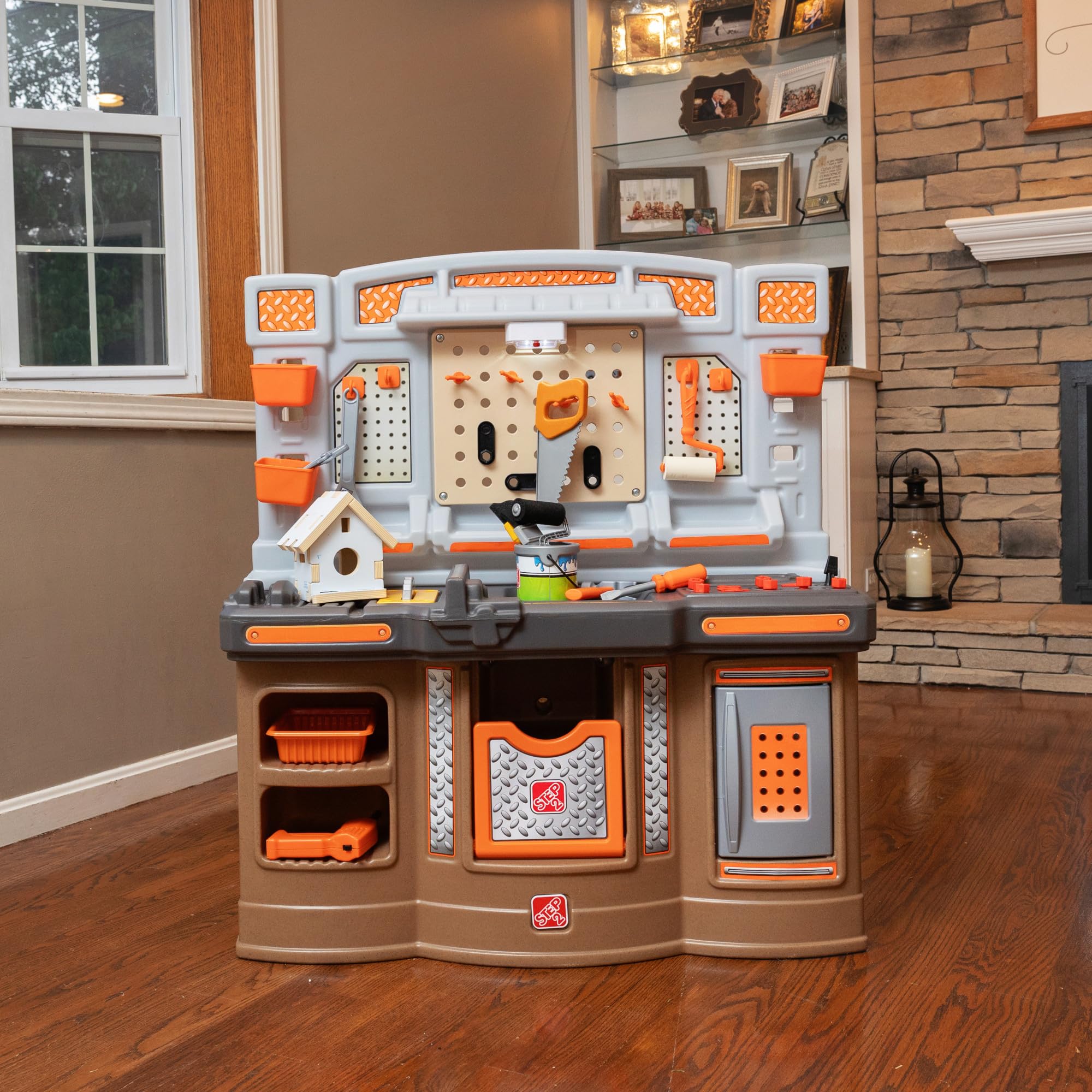 Buy now Step2 Big Builders Pro Workshop for Kids, Indoor/Outdoor Tool Bench for Children, Interactive Play with Sounds, Includes 45 Piece Toy Accessory Kit, Made of Durable Plastic, For Toddlers 3+ Years Old at indiglob india