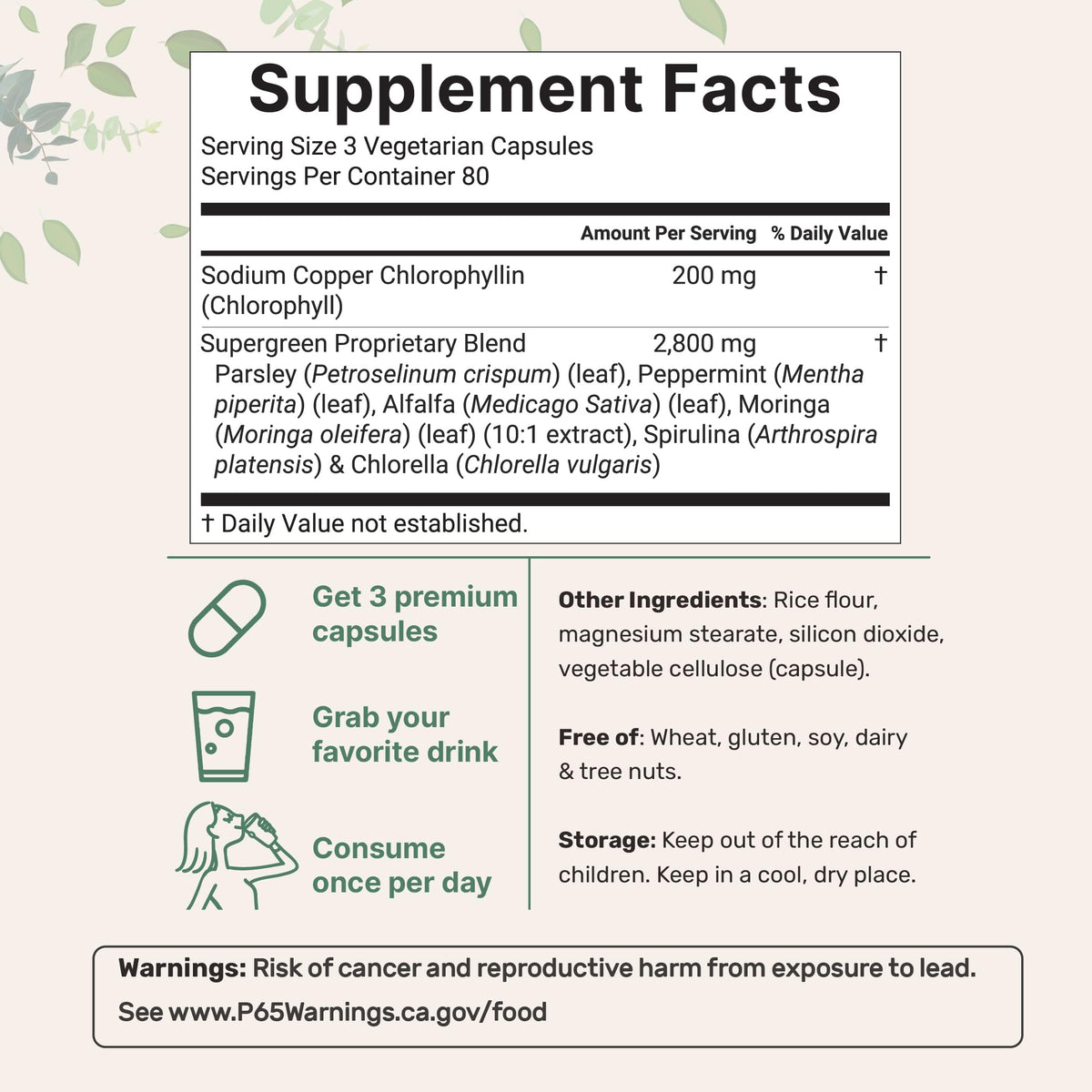 Micro Ingredients Chlorophyll Super Greens Complex | 240 Veggie Capsules with Parsley, Moringa, Spirulina, Chlorella, & More | Gluten-Free, No Additives