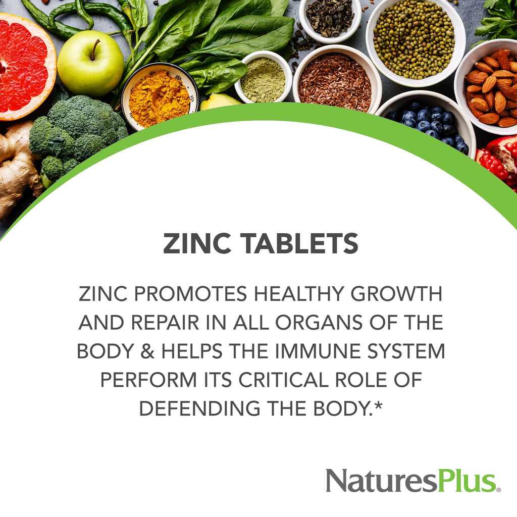 NaturesPlus Zinc - 50 mg, 90 Tablets - Supports Immune Health & Overall Well-Being - High-Potency Amino Acid Chelate Form - Gluten Free, Vegetarian - 90 Servings