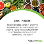 NaturesPlus Zinc - 50 mg, 90 Tablets - Supports Immune Health & Overall Well-Being - High-Potency Amino Acid Chelate Form - Gluten Free, Vegetarian - 90 Servings