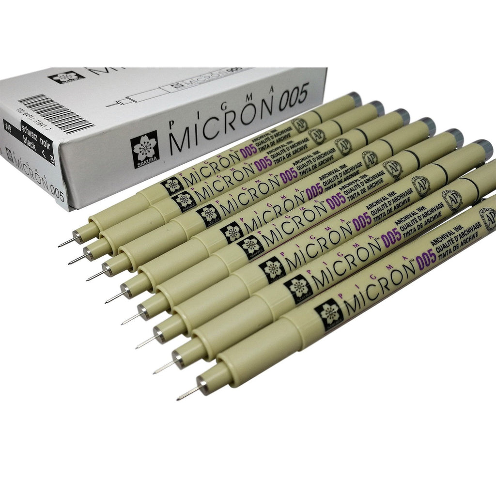Sakura Pigma Micron pen 005 Black ink marker felt tip pen, Archival pigment ink, fine point for artist drawing pens - 8 pen set