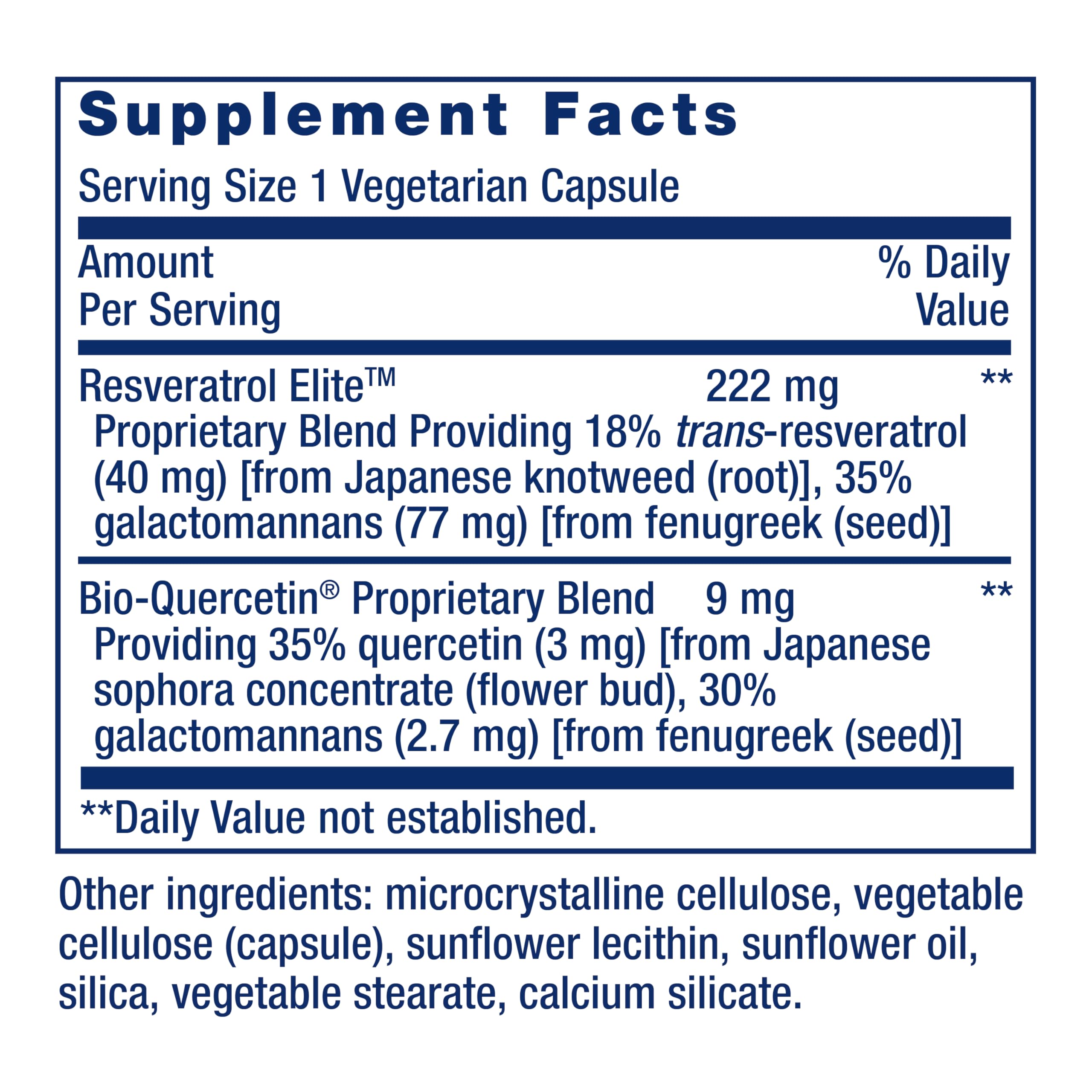 Life Extension Optimized Resveratrol Elite, Trans-resveratrol, quercetin, Healthy Aging, Heart Health, Brain Health, oxidative Stress, Gluten-Free, Non-GMO, Vegetarian, 60 Capsules