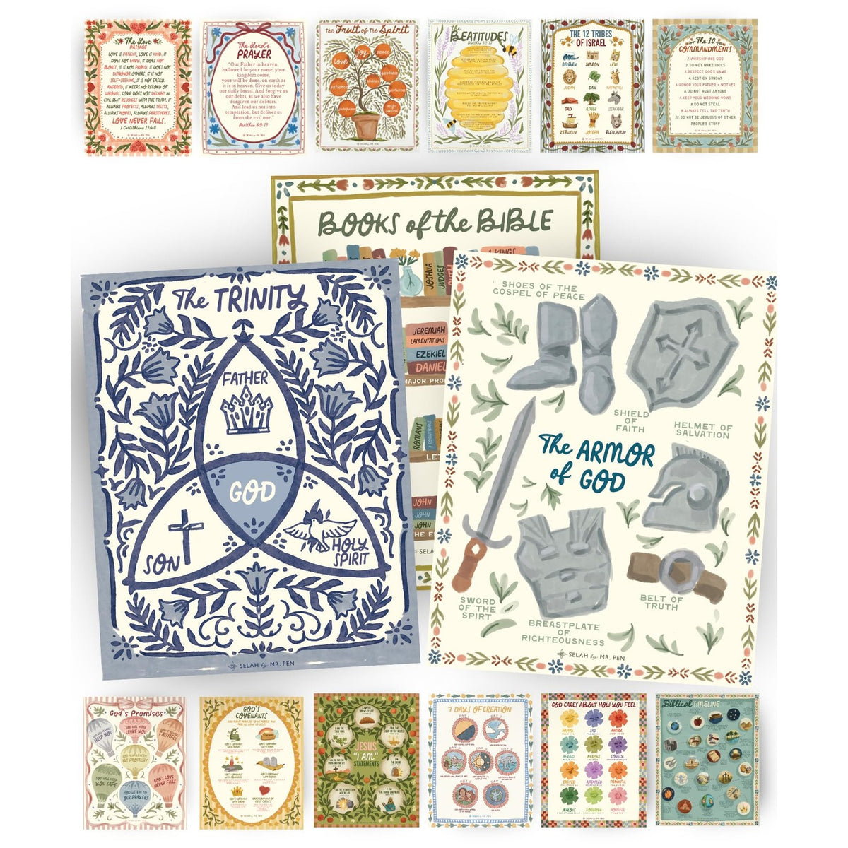 Mr. Pen- Bible Posters, 15pc, Hand Drawn, 14x11 inch, Laminated