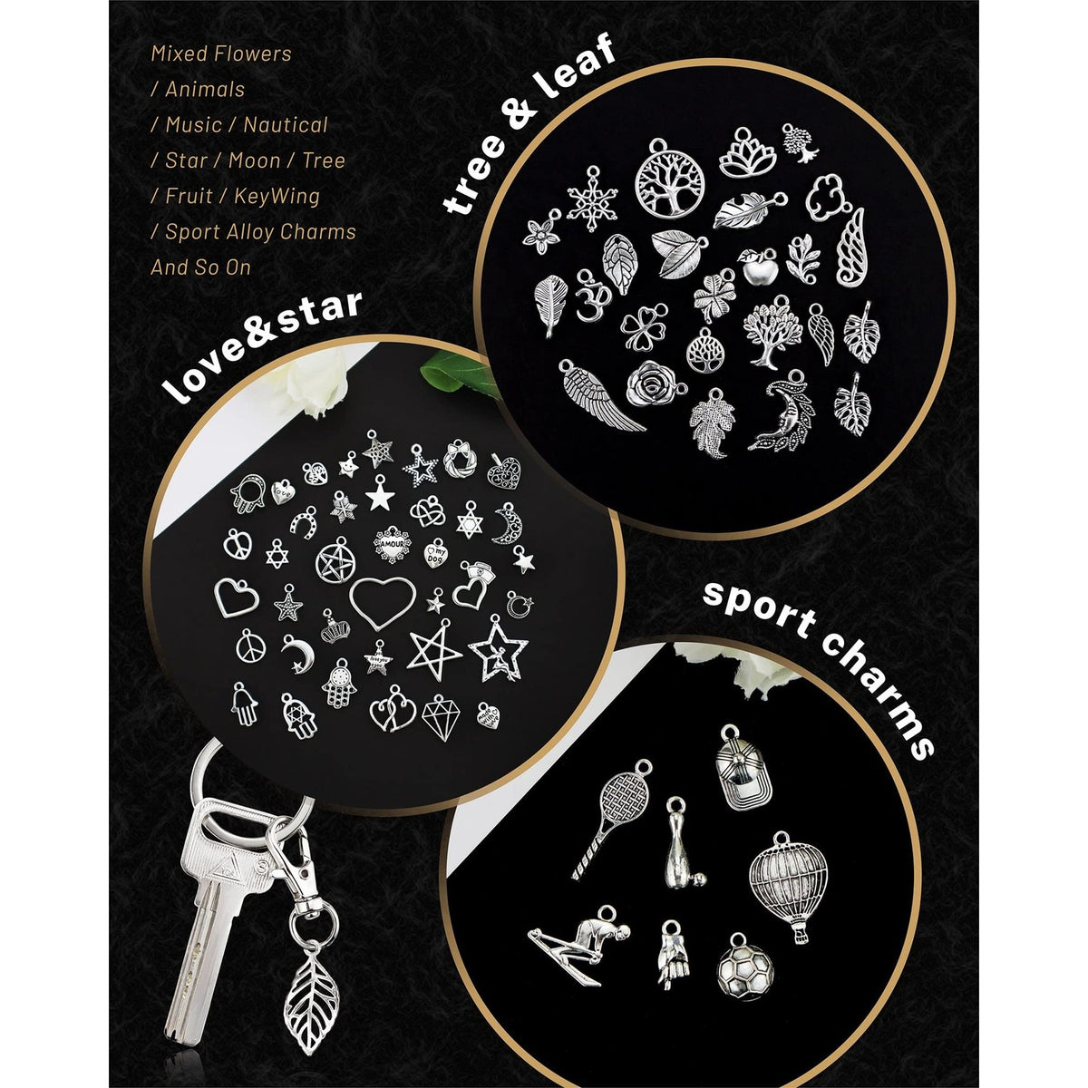 JIALEEY 300 PCS Wholesale Bulk Lots Jewelry Making Charms Mixed Smooth Tibetan Silver Alloy Charms Pendants DIY for Bracelet Necklace Jewelry Making and Crafting