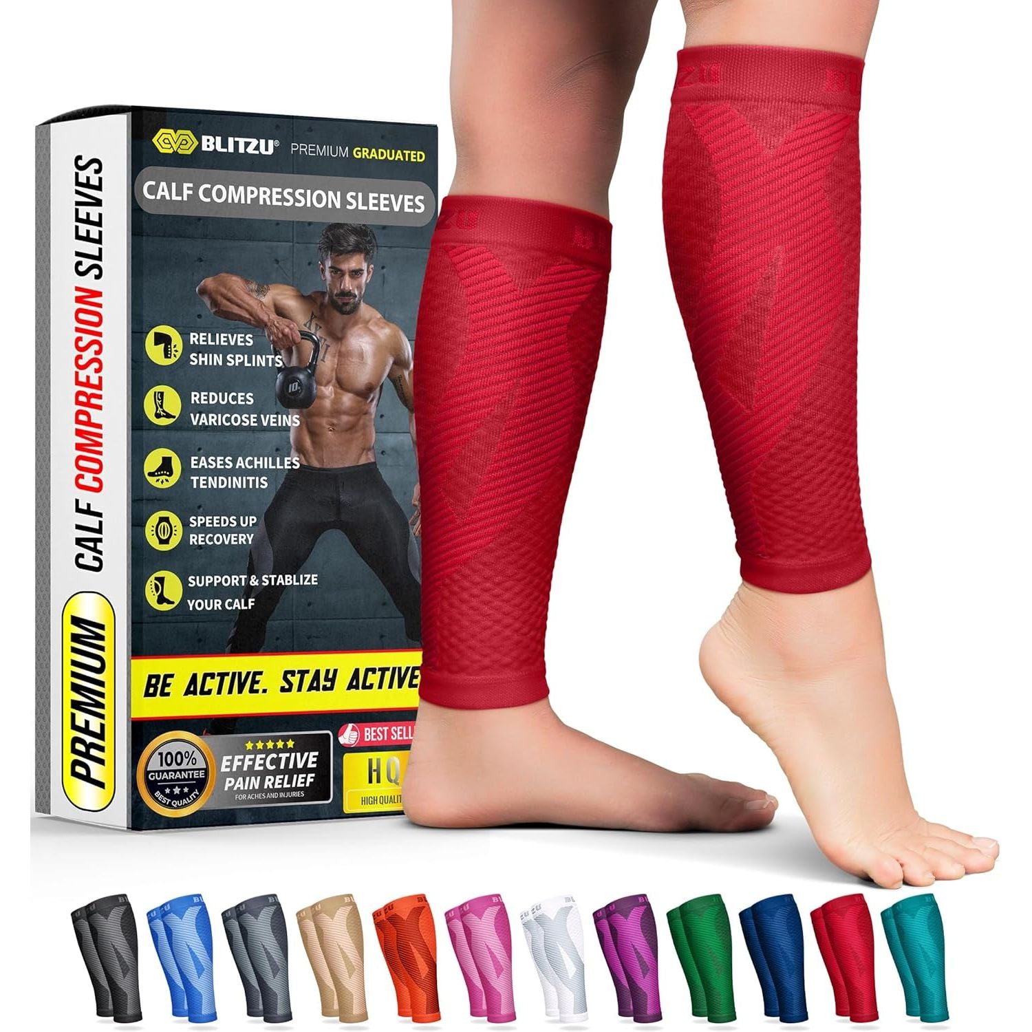 Buy now BLITZU Calf Compression Sleeve for Men & Women Footless Compression Socks Support Runners Leg Sleeve Shin Splints Pain Relief Small Medium Red at indiglob india