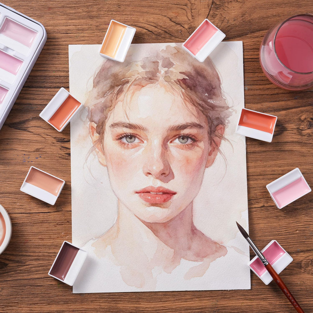 Fuumuui CREAMORA Watercolor Paint Set 24 Color Opaque Semi-Solid Warm Terracotta | for Soft Gradient, Figure Painting, Portrait Sketch, Professional Art Supplies Artists & Beginner Painting Sketching