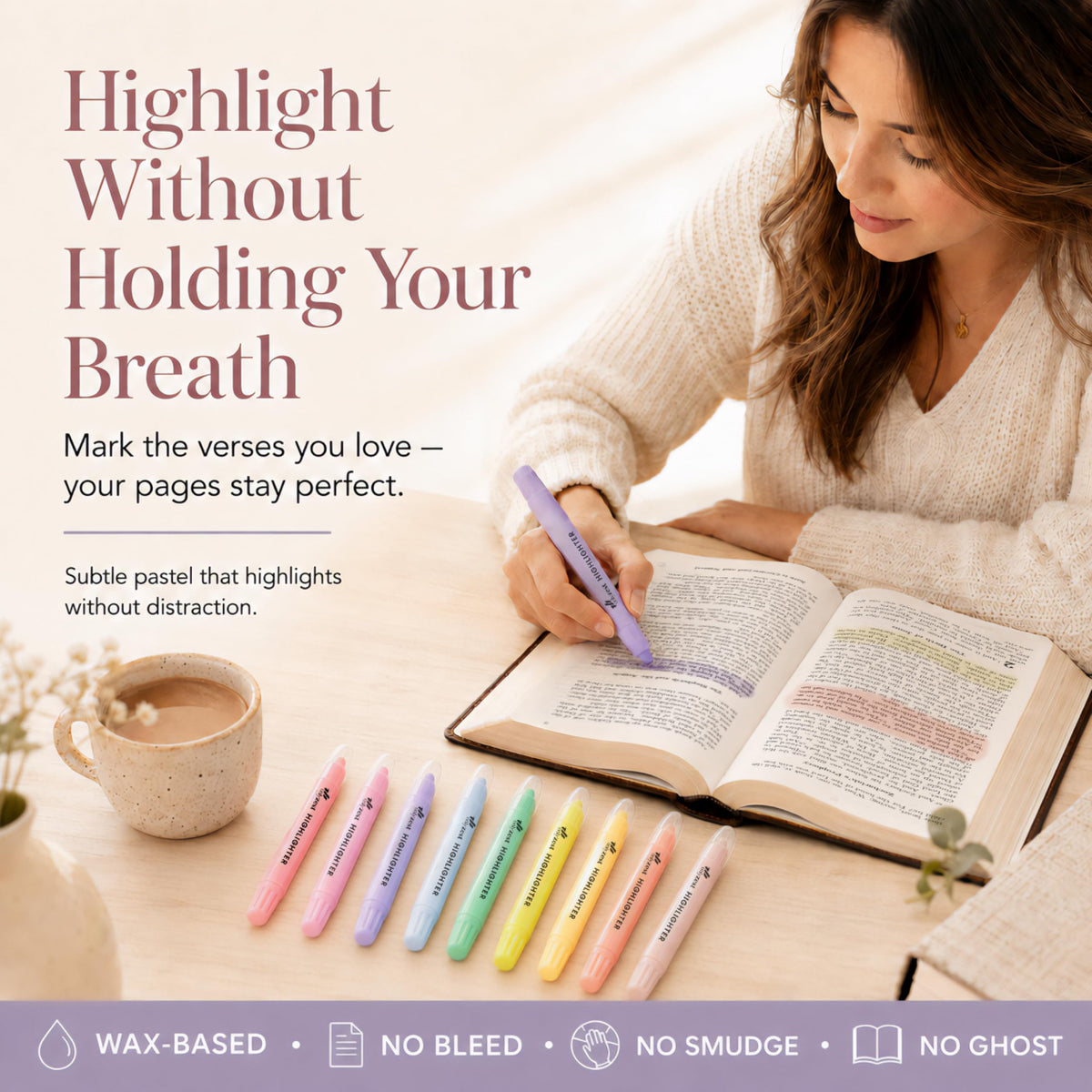 10 Pack Bible Safe Highlighters - Pastel Color, Wax Highlighters