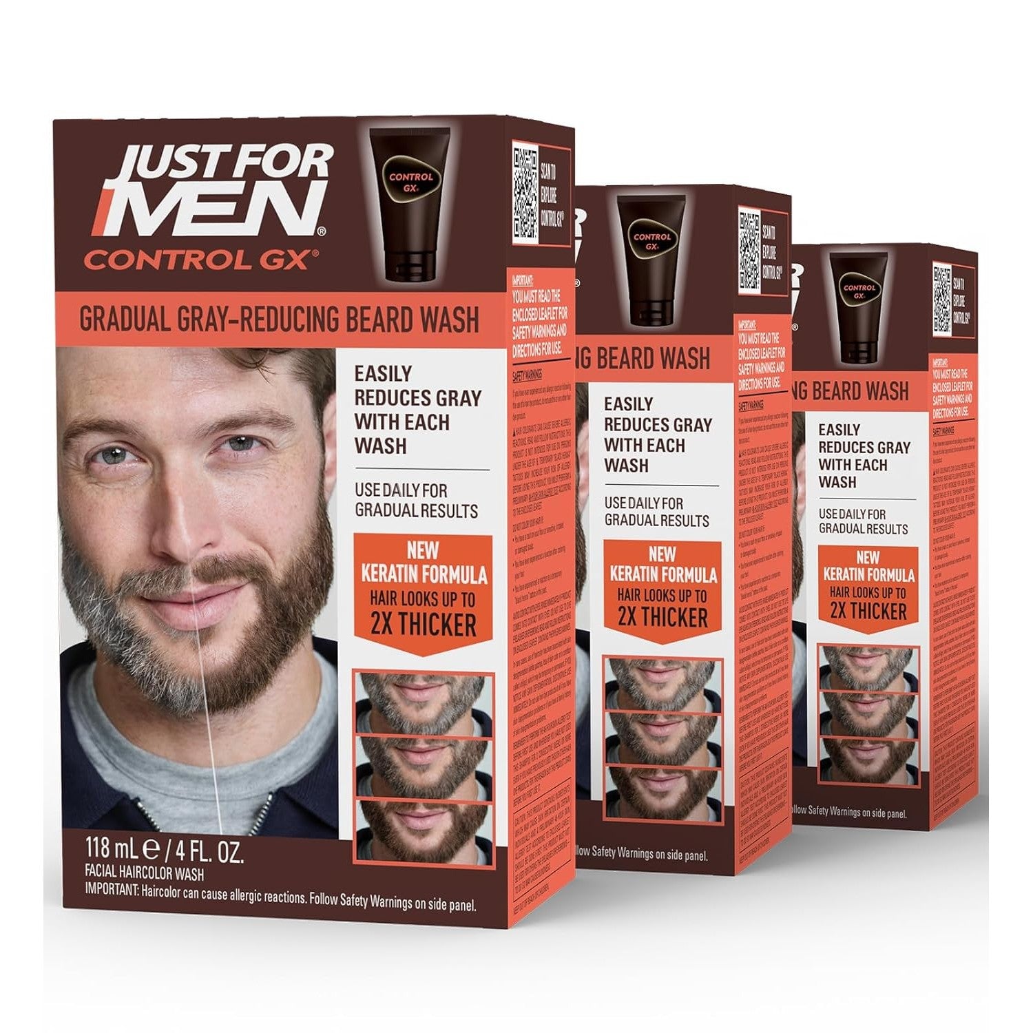 Buy now Just for Men Control GX Grey Reducing Beard Wash Shampoo with Keratin, Gradually Colors Mustache and Beard, Leaves Facial Hair Thicker Softer and Fuller, 4 Fl Oz - Pack of 1 (Packaging May Vary) 4 Fl Oz (Pack of 3) Beard Wash at indiglob india