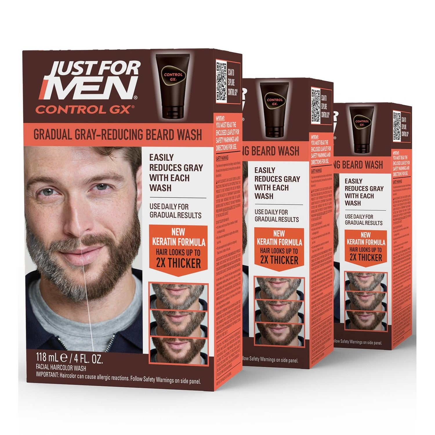 Just for Men Control GX Beard Wash, Gradually Reduces Grey, 4 Fl Oz (1 Pk) | Control GX Beard Wash gradually reduces grays in facial hair with each wash. Keratin strenthens and thickens hair.