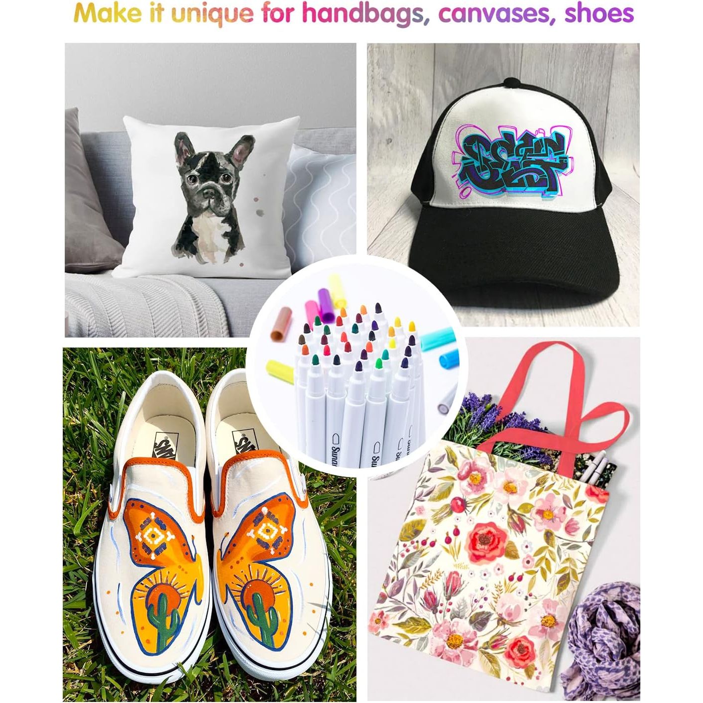 Buy now Fabric Markers Pen, 32 Colors Permanent Fabric Paint Pens for T-Shirt, Fine Tips Art Marker Set for Canvas Bags Hats Sneakers and Textiles at indiglob india
