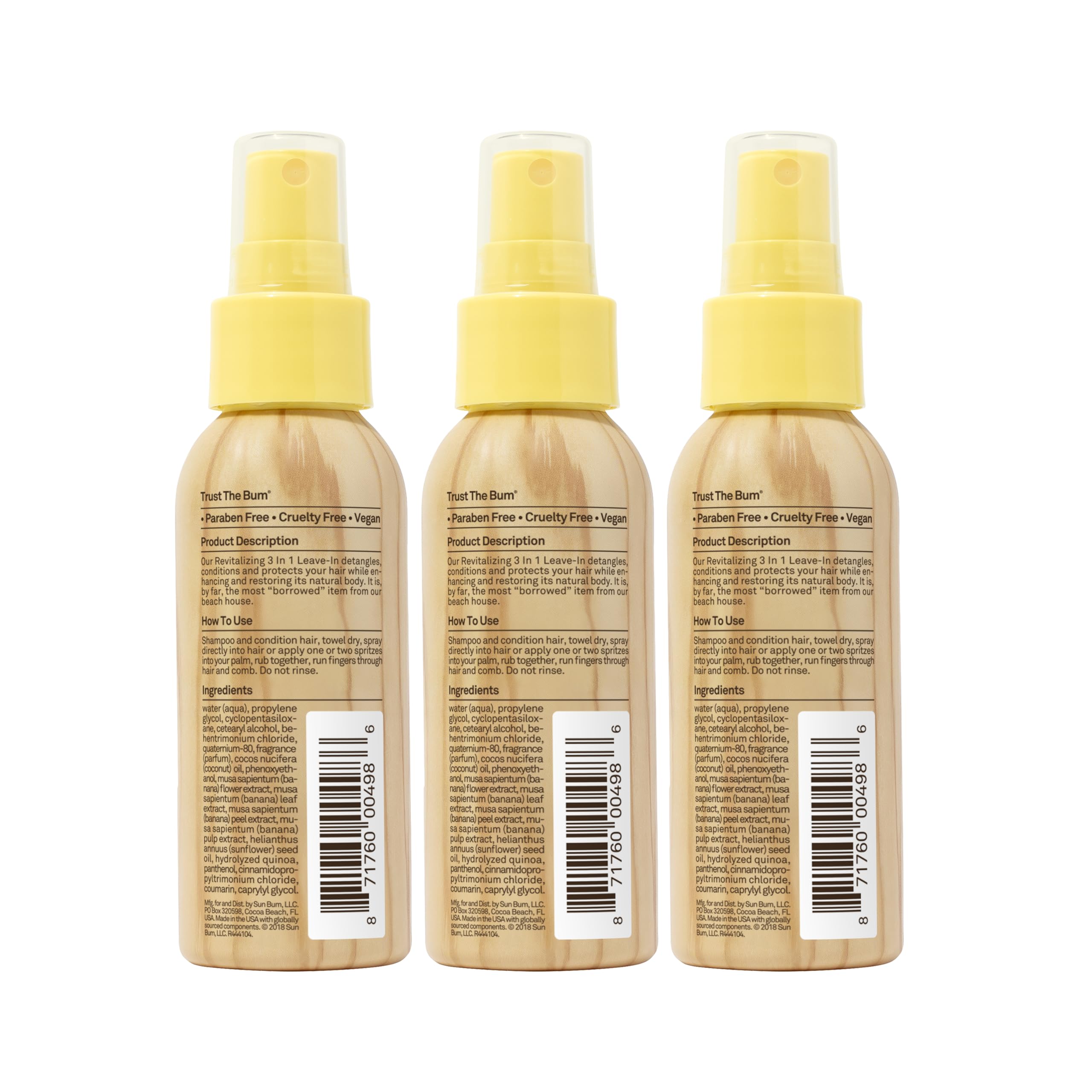 Sun Bum Revitalizing Leave In Conditioner Detangler Spray - 1.5 oz (3-Pack) | Anti Frizz, Color Friendly, UV Protecting, Enriched with Coconut Oil and Banana, Vegan, Travel Friendly