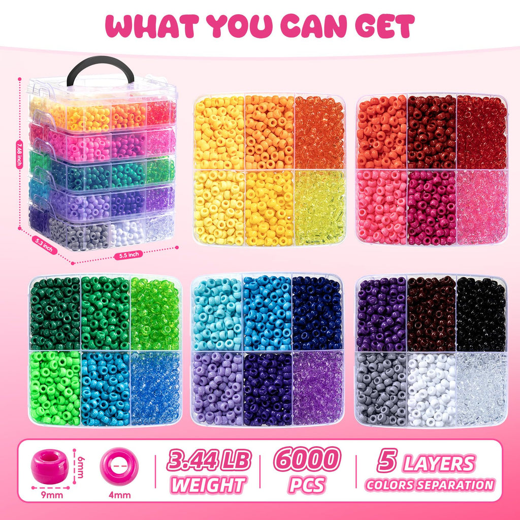 Simetufy 6000Pcs Pony Beads Bulk 30 Colors Rave Kandi Bracelet Making Kit