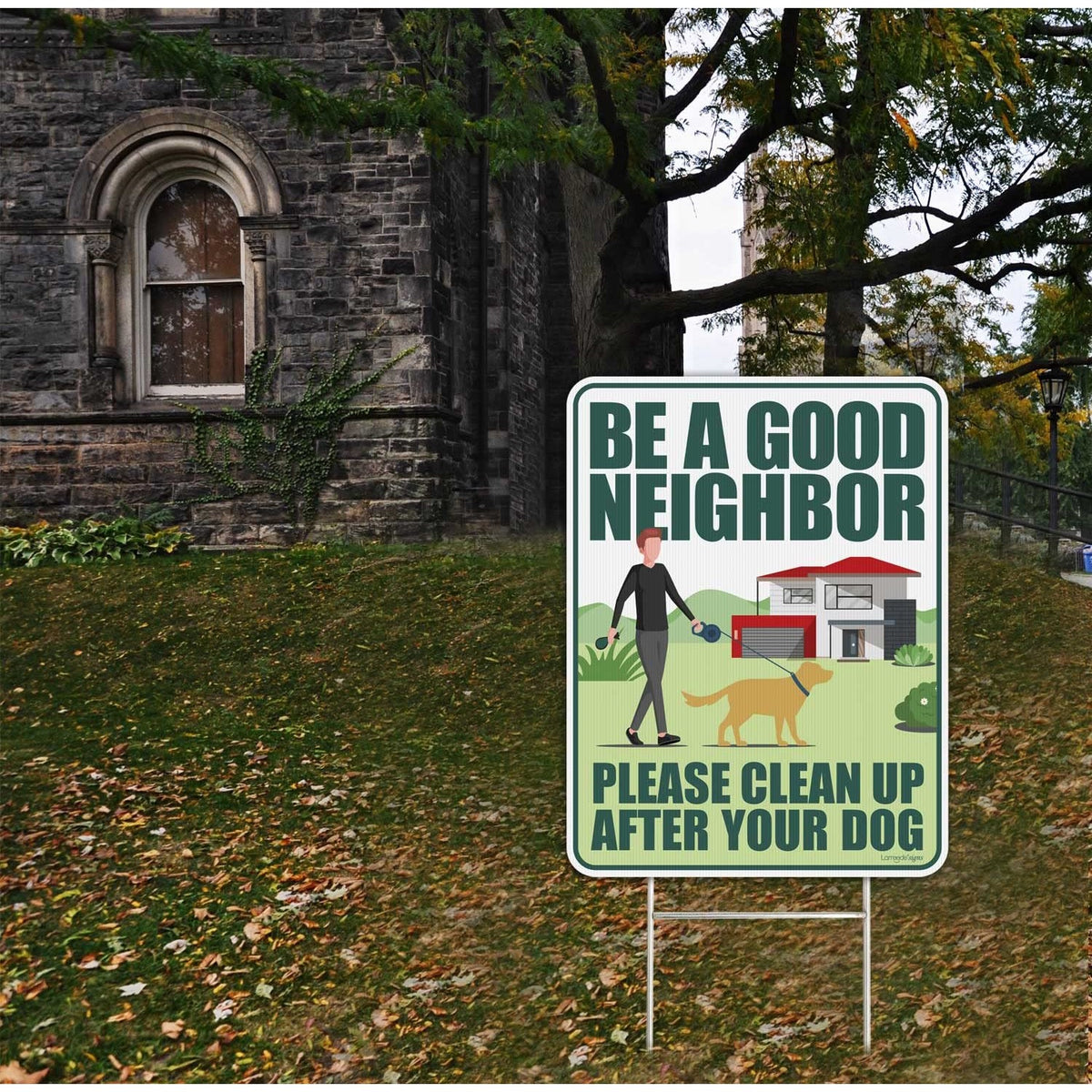 Clean Up After Your Dog Signs 2 Pack 12"x9" with Metal Stake, No Pooping Signs for Yard, Pick Up After Your Dog Signs