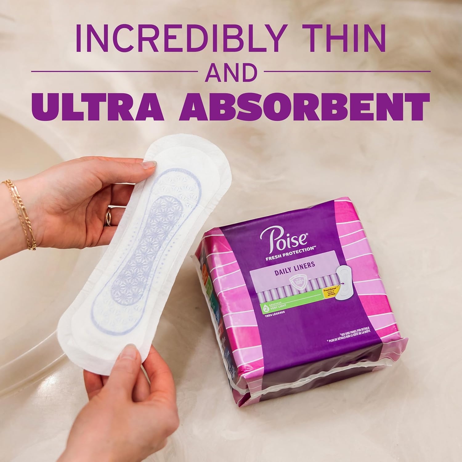 Buy now Poise Daily Liners, Incontinence Panty Liners for Bladder Leaks, 2 Drop Very Light Absorbency, Regular Length, 48 Count of Pantiliners, Packaging May Vary at indiglob india