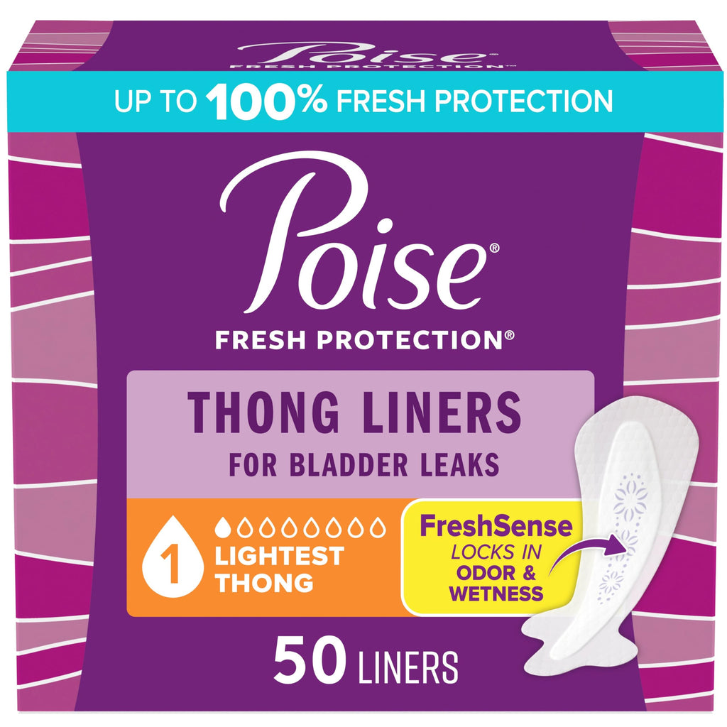 Poise Daily Thong Liners, Incontinence Panty Liners, 1 Drop, 50 ct
