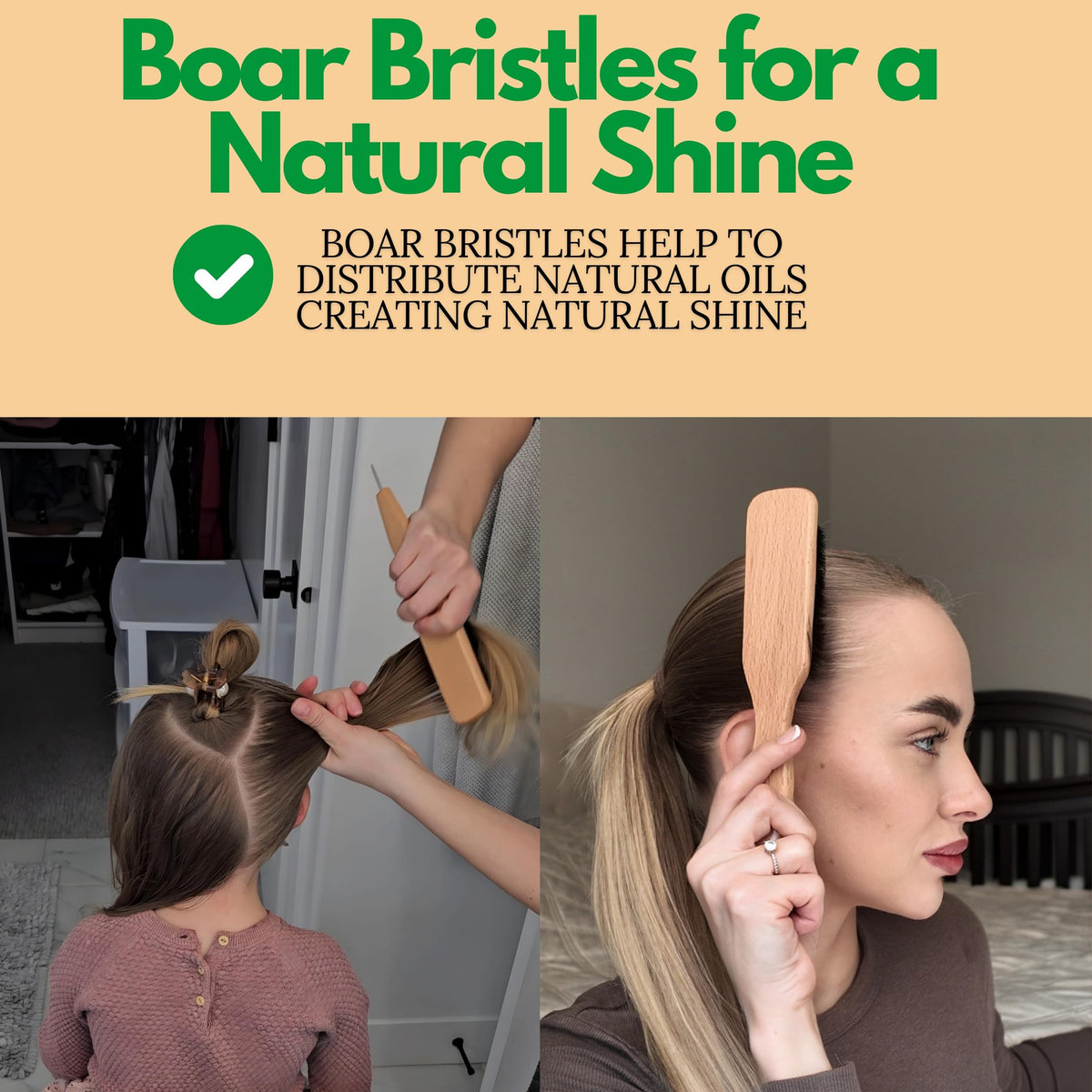 GranNaturals Smoothing & Styling Middle Part Boar Bristle Slick Back Hair Brush w/ Narrow Metal Rat Tail End for Sectioning and Parting Sleek Ponytail Bun - Teasing, Backcombing, Edge Control