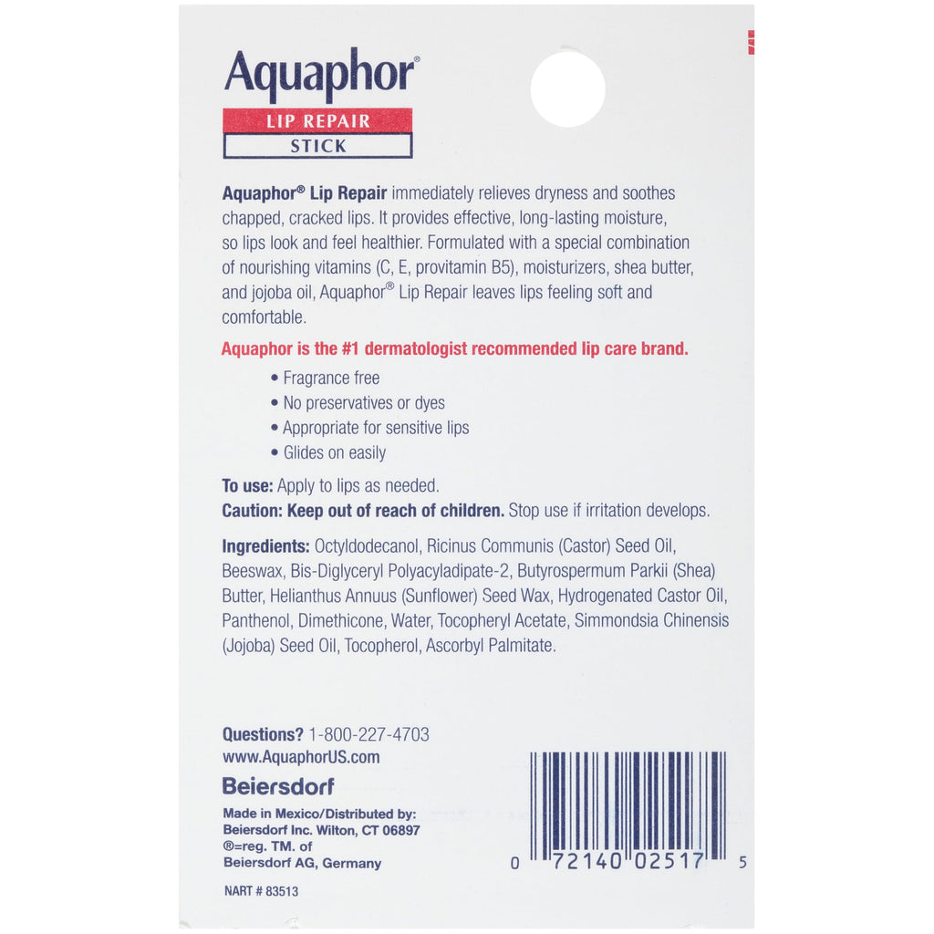 Aquaphor Lip Balm Set, Repair and Protect, 4 Lip Products Total | Lip Repair Stick (2 x 0.17 OZ), Repair Stick with Sunscreen SPF 30 (2 x 0.17 OZ) with Jojoba Oil and Shea Butter