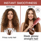 MEGAWISE Hair Straightener Brush Pro, Fast Heating Ceramic Ionic Brush for Smooth Frizz-Free Hair, Safe Anti-Scald Design, Dual Voltage Travel Use (Tomato Red)