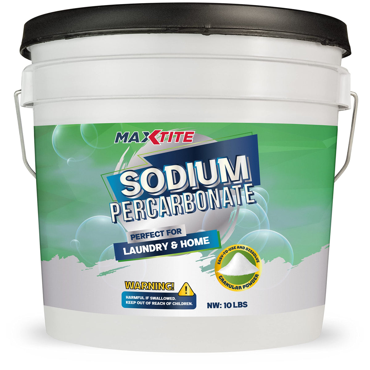 MAXTITE Sodium Percarbonate (10 lbs) - 100% Pure - Solid Hydrogen Peroxide/Oxygen Bleach - Multi-Use Cleaner for Home & Laundry - HDPE container w/Resealable Child Resistant Cap