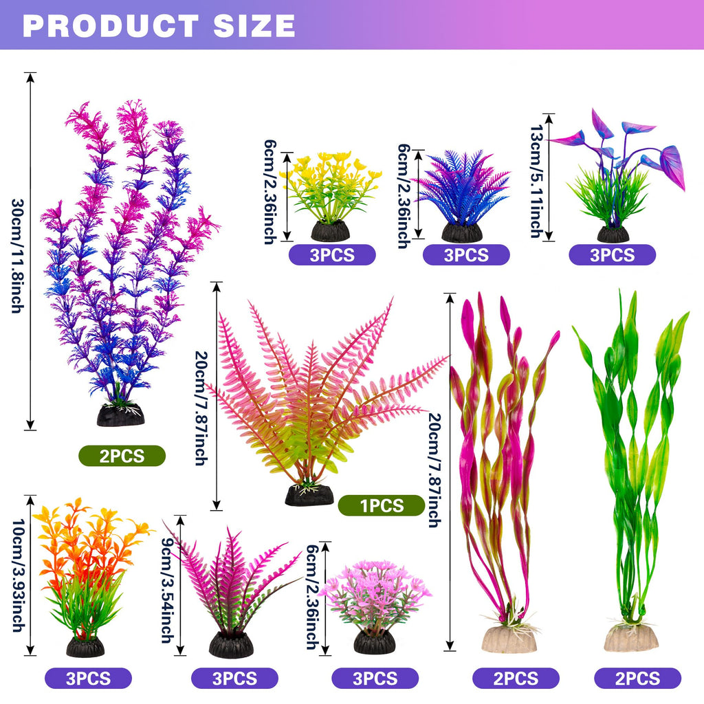 Ameliade Artificial Aquarium Plastic Plants Fish Tank Decorations, 25PCS