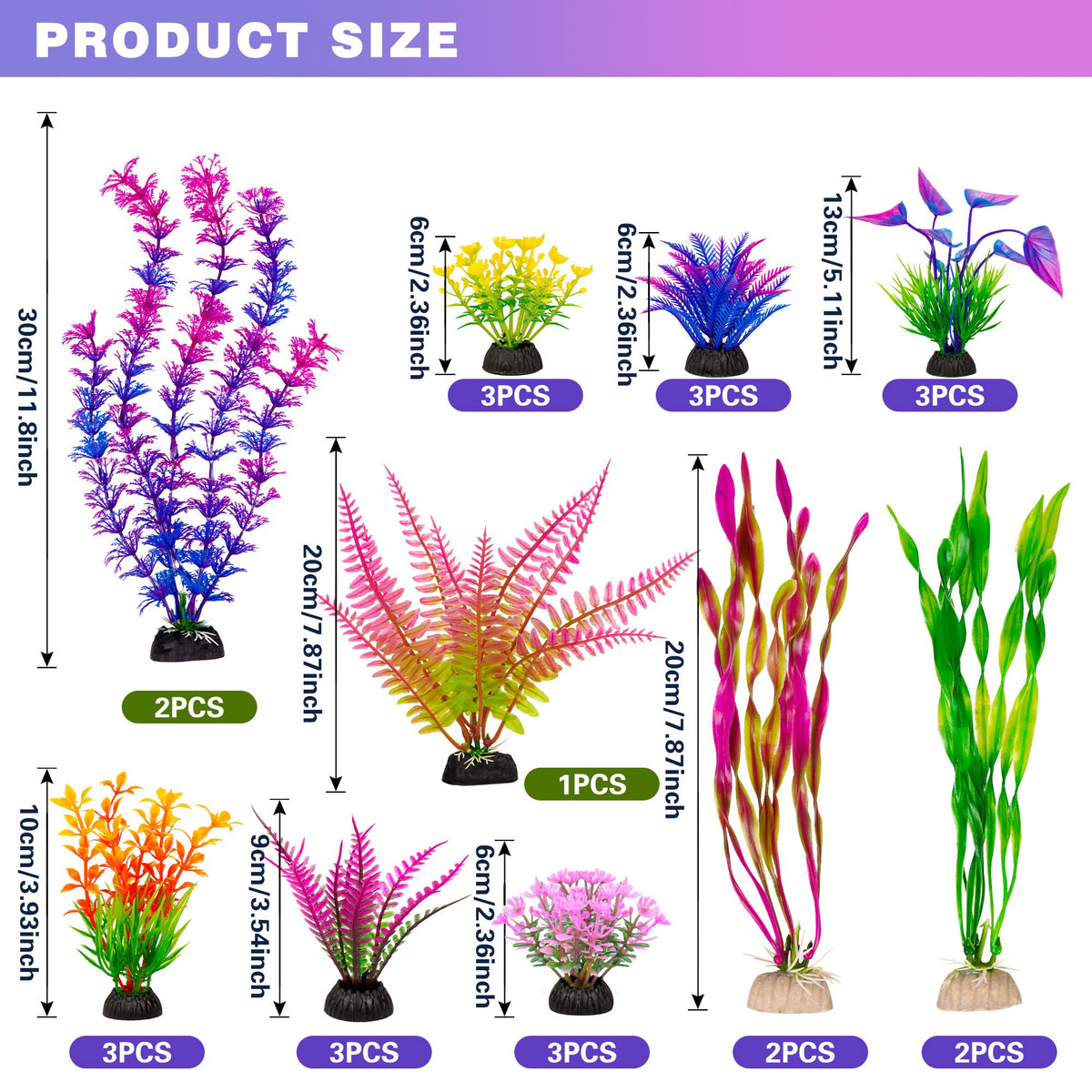 Ameliade Artificial Aquarium Plastic Plants Fish Tank Decorations, 25PCS