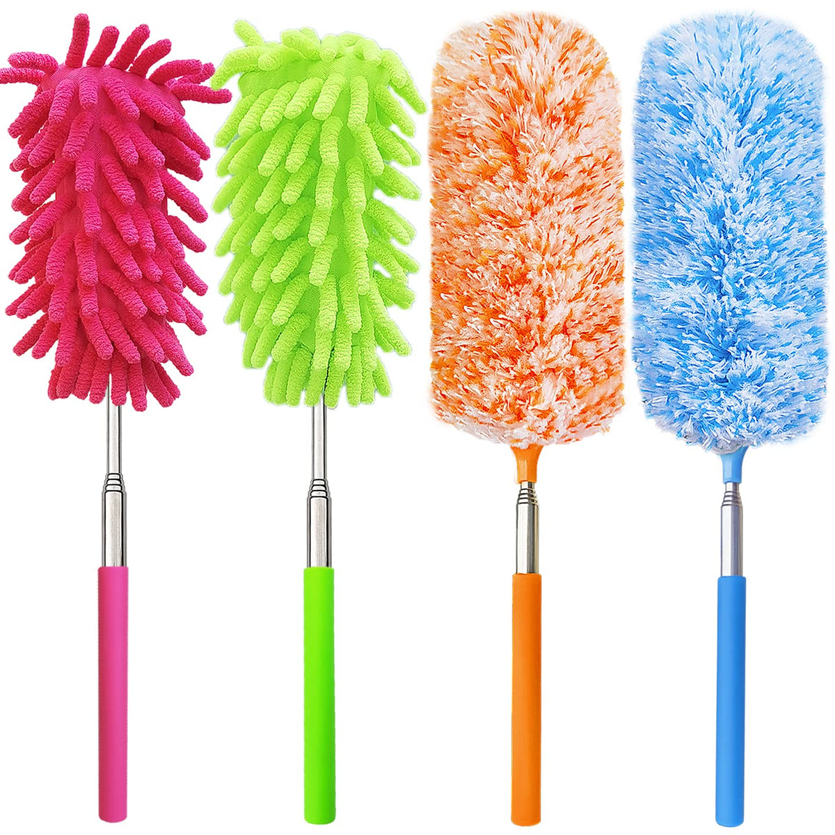 4 pcs Extendable and Washable Microfibre Feather Duster,13" to 30" Reachable, Microfibre Cleaning Tool, Small Dusters for Cleaning Office, Car, Computer, Furniture, Sofa