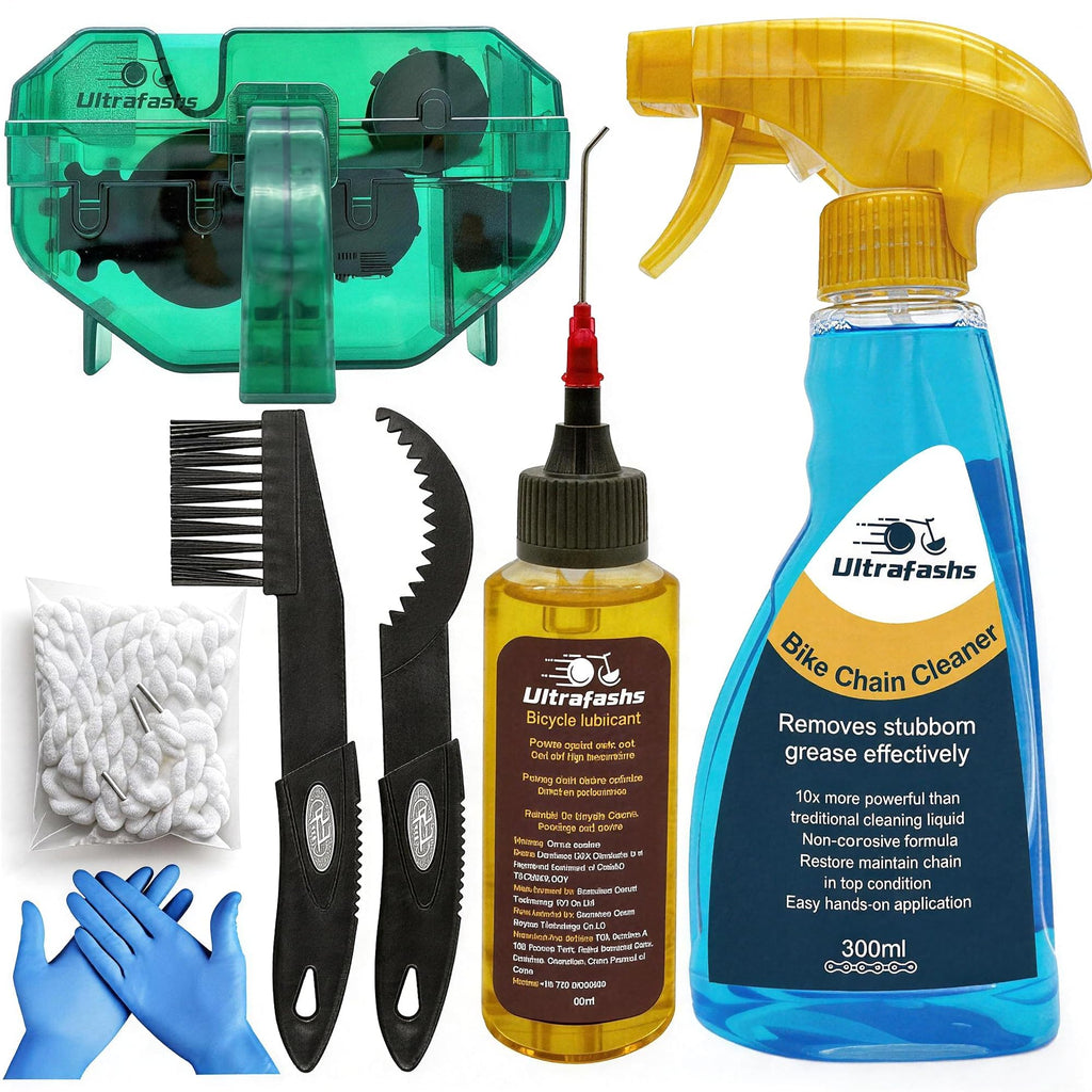 7-Piece Bike Chain Cleaner Kit with Degreaser, Lube and Scrubber