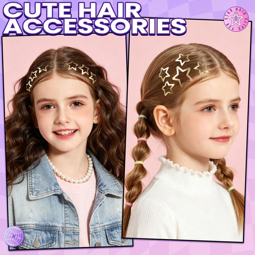 YGDZ Star Hair Clips Y2K Hair Barrettes, 20 PCS Gold 1.22" Y2K Hair Accessories, 10 PCS 1.61" Metal Snap Hair Clips for Girls Women, for Rave outfits, Concert