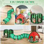 Tailtastic 3-in-1 Watermelon Cat Tunnel with Cube, Tent & Ball for Indoor