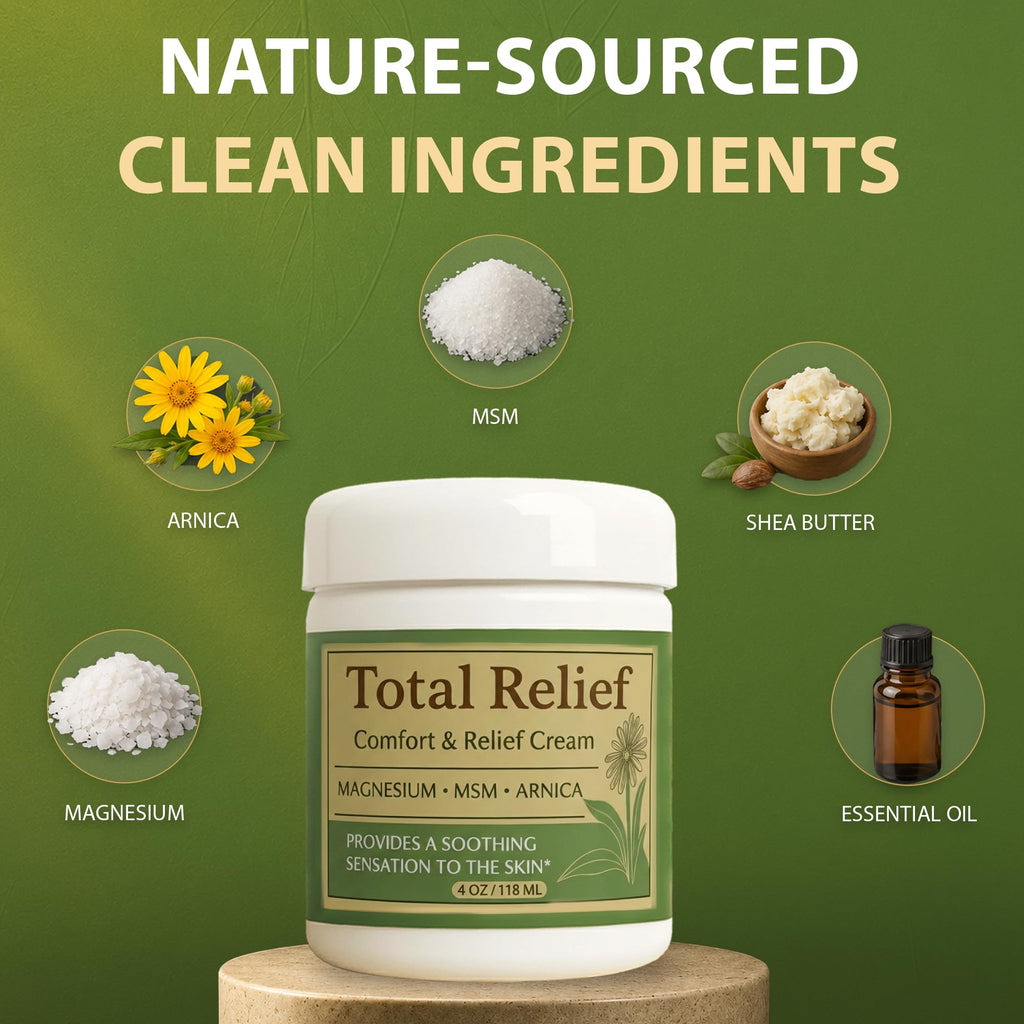 Total Relief - Magnesium Cream - Topical Lotion for Muscles, Joints & Legs - Magnesium Chloride with MSM, Arnica & B6 - Lightweight & Fast-Absorbing - 4 Fl Oz (Pack of 1)