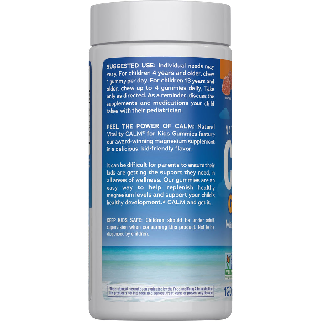 Natural Vitality Kids Calm Magnesium Gummies | Sweet Citrus Flavored Stress Relief Supplement | No Artificial Sweetners & Gluten Free Formula | 120 Count