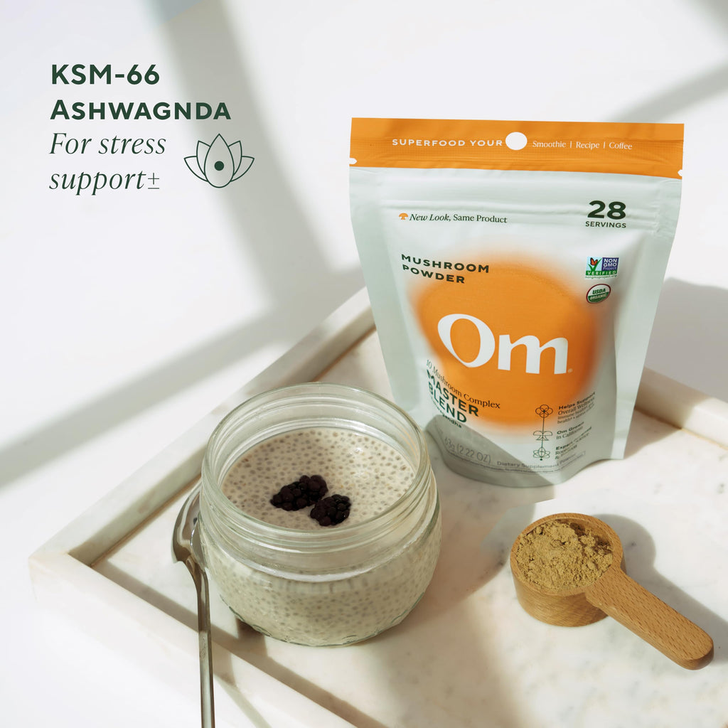 OM Mushrooms Master Blend Mushroom Powder – Organic Mushroom Supplement with 10 Mushrooms and Ashwagandha - Support Immunity, Gut Health & Stress Relief, 6.34 oz (80 Servings)