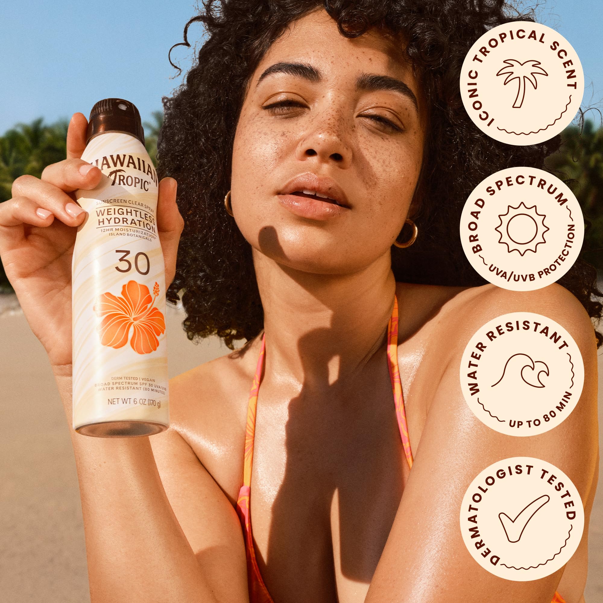 Hawaiian Tropic Weightless Hydration SPF 30 Sunscreen Spray, 6 Oz (2 Pack) | Clear body sunscreen, Lightweight texture, Water resistant sunblock, Continuous spray application, 12 hour hydration