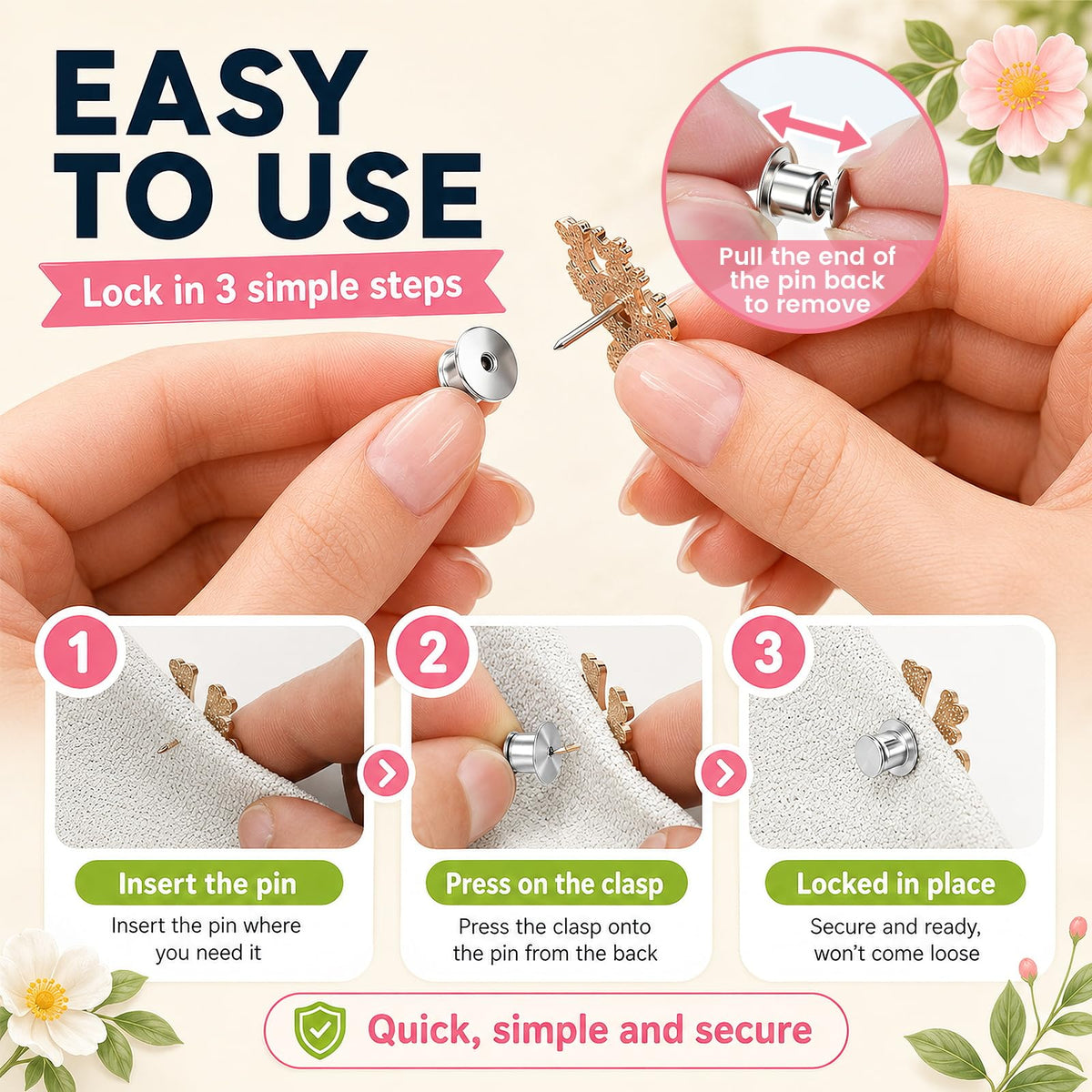 60 PCS Metal Locking Pin Backs and Pin Keepers — Secure Locking Clasp Pin Backings for Enamel Pins, Brooch, Lapel, Badge, Hat, Bag, Backpack, Collectibles & DIY Crafts (Silver)