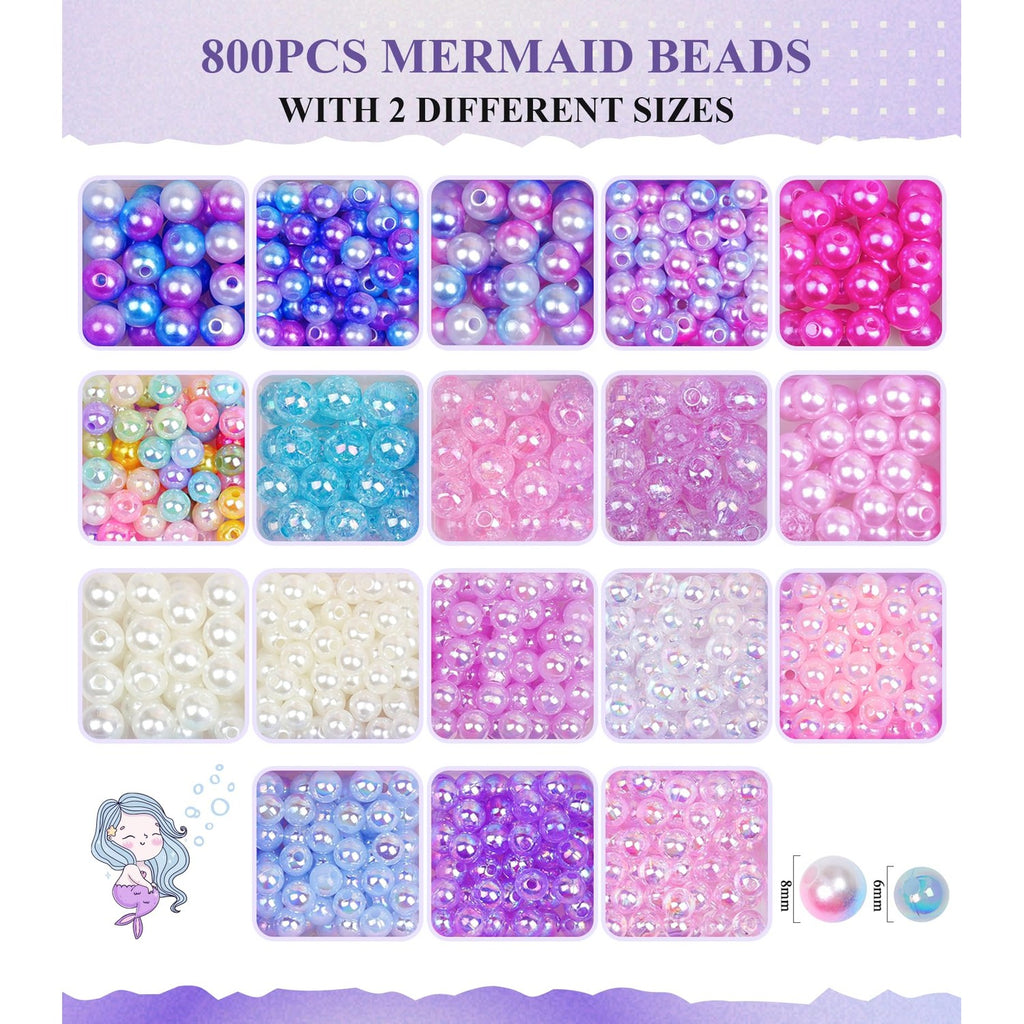 900Pcs Mermaid Bracelet Making Kit for Girls, Charm Beads Jewelry Making