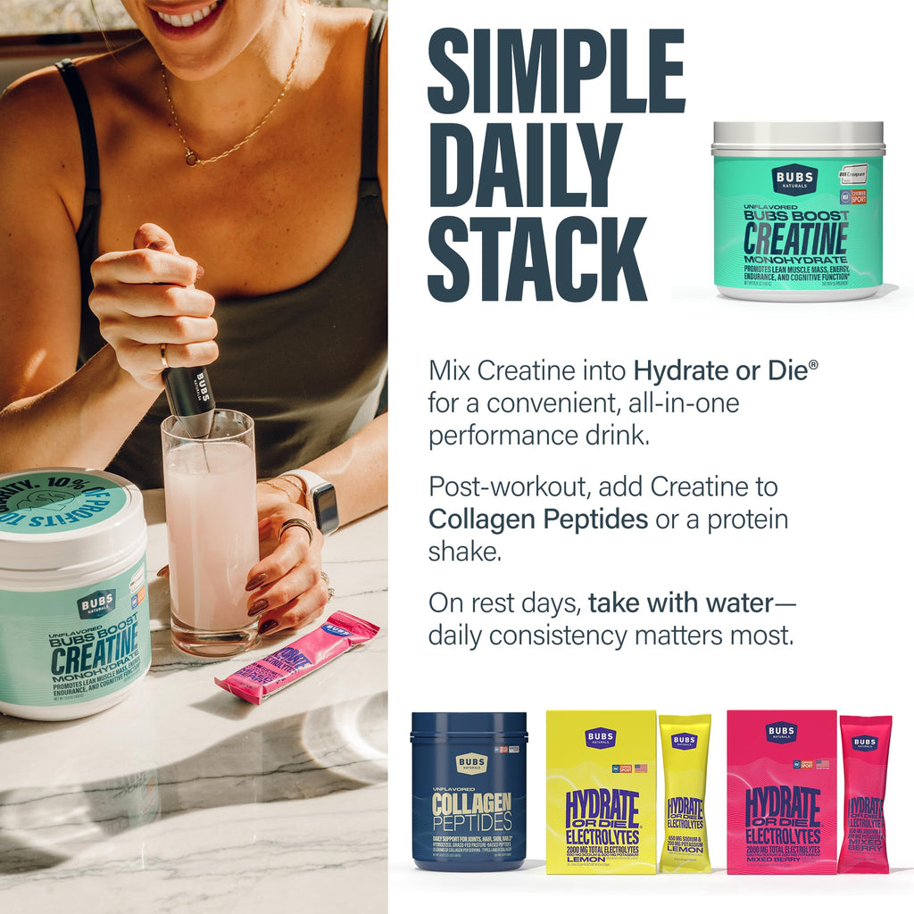 BUBS Boost Creatine Monohydrate – 90 Servings | 5g Creapure® Creatine Powder | NSF Certified for Sport | Supports Strength, Power & Performance | Unflavored, No Fillers