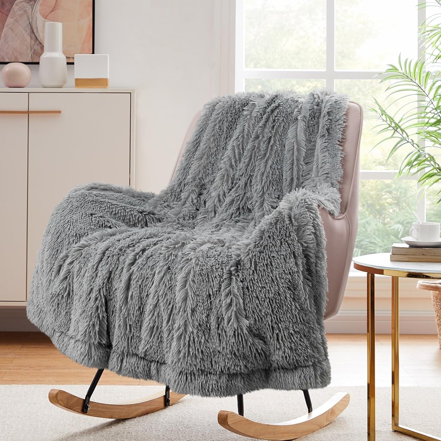 Buy now TOONOW Extra Soft Fuzzy Faux Fur Throw Blanket 50"x60", Reversible Lightweight Fluffy Cozy Plush Comfy Microfiber Fleece Decorative Shaggy Blanket for Couch Sofa Bed, Pure White 50"x60" Blue Grey at indiglob india